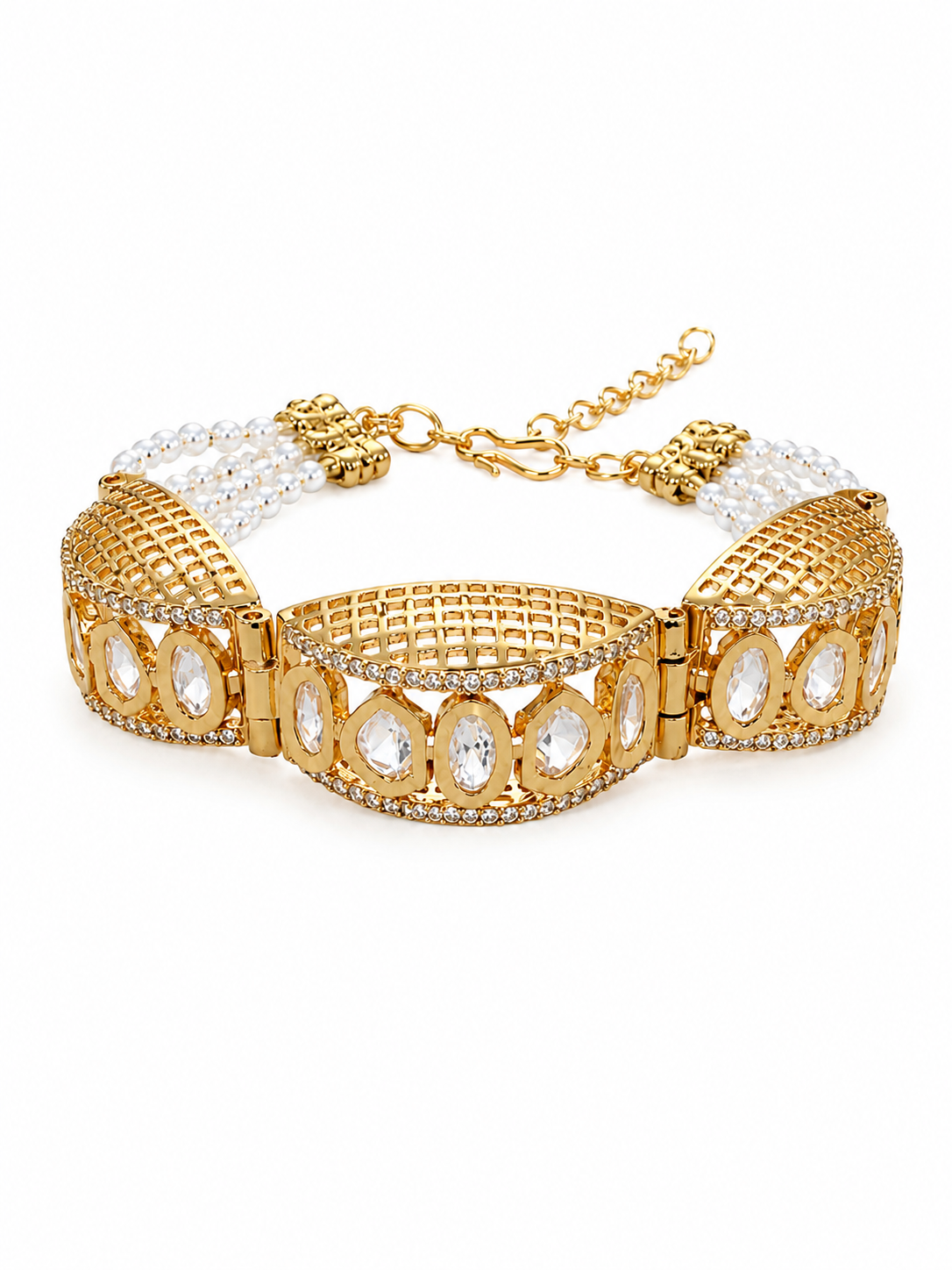 Pearl Royale Kundan Bracelet – Pearl Adjustable Bridal Bracelet – Pabeena