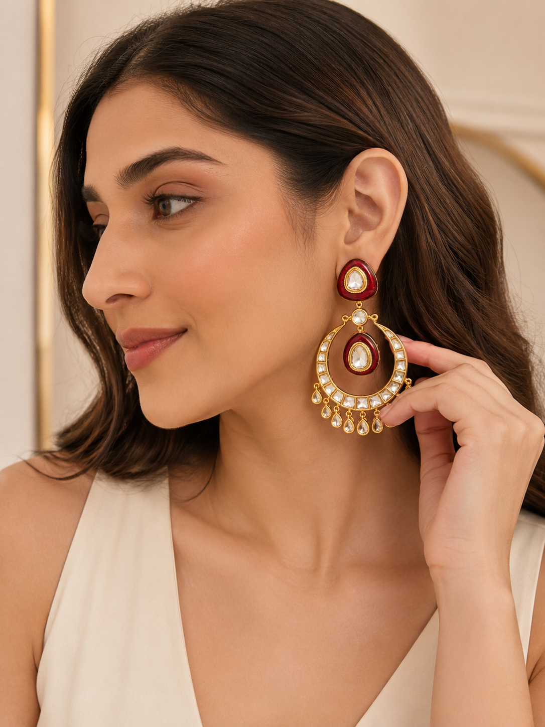 Ruby Noor Chandrika Earrings – view 2 – Pabeena
