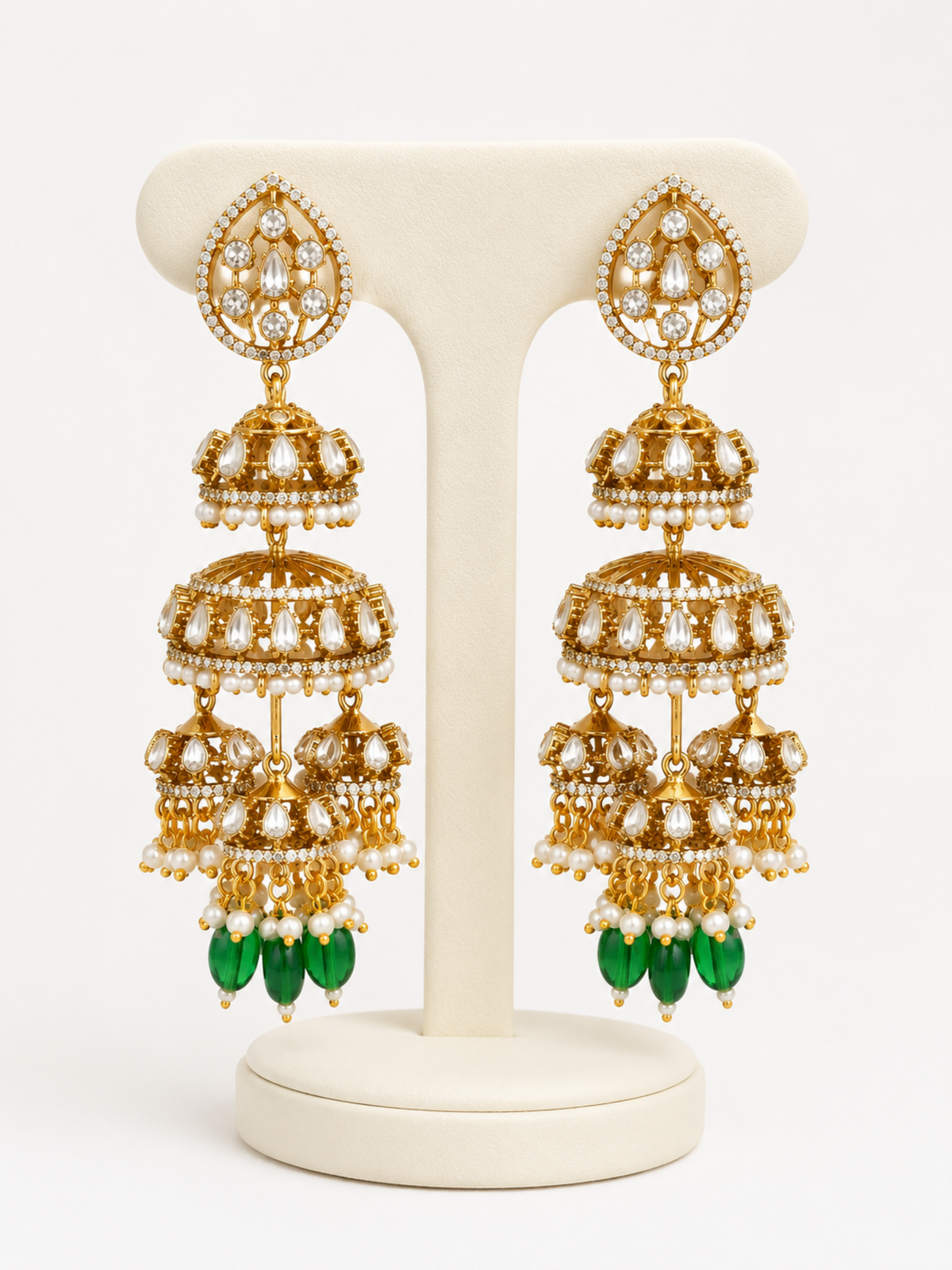 Emerald Noor Heritage Jhumkas – Green Kundan Bridal Jhumka Earrings – Pabeena