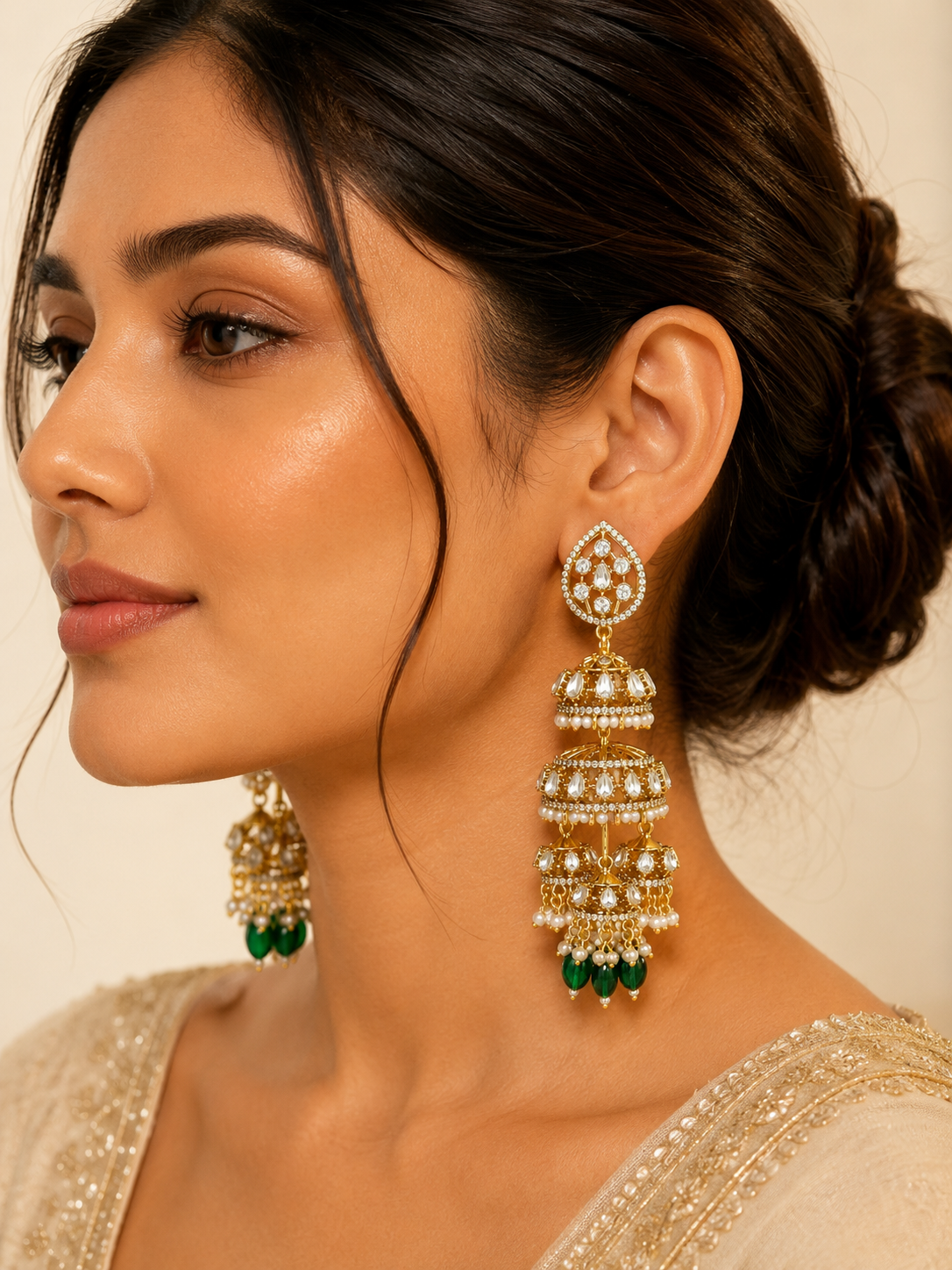 Emerald Noor Heritage Jhumkas – view 2 – Pabeena