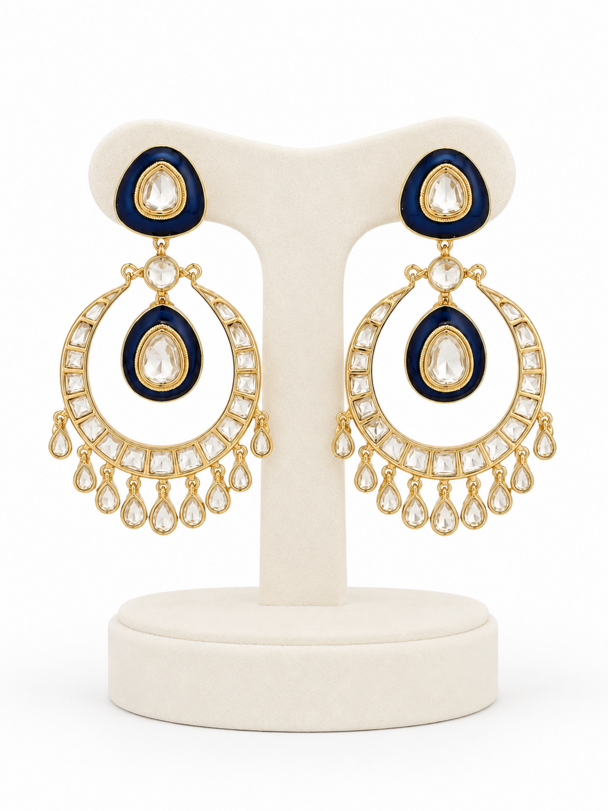 Neel Noor Chandrika Earrings – Navy Blue Enamel Kundan Chandbalis – Pabeena