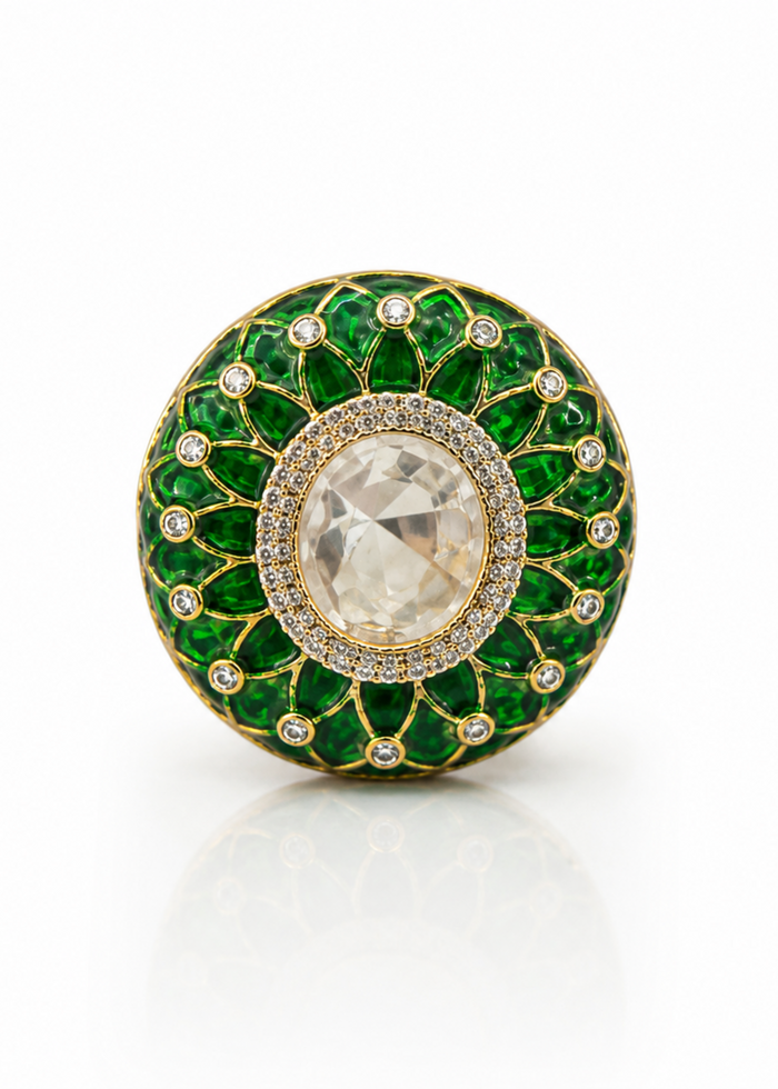 Emerald Noor Statement Ring – Green Stone Gold Plated Ring