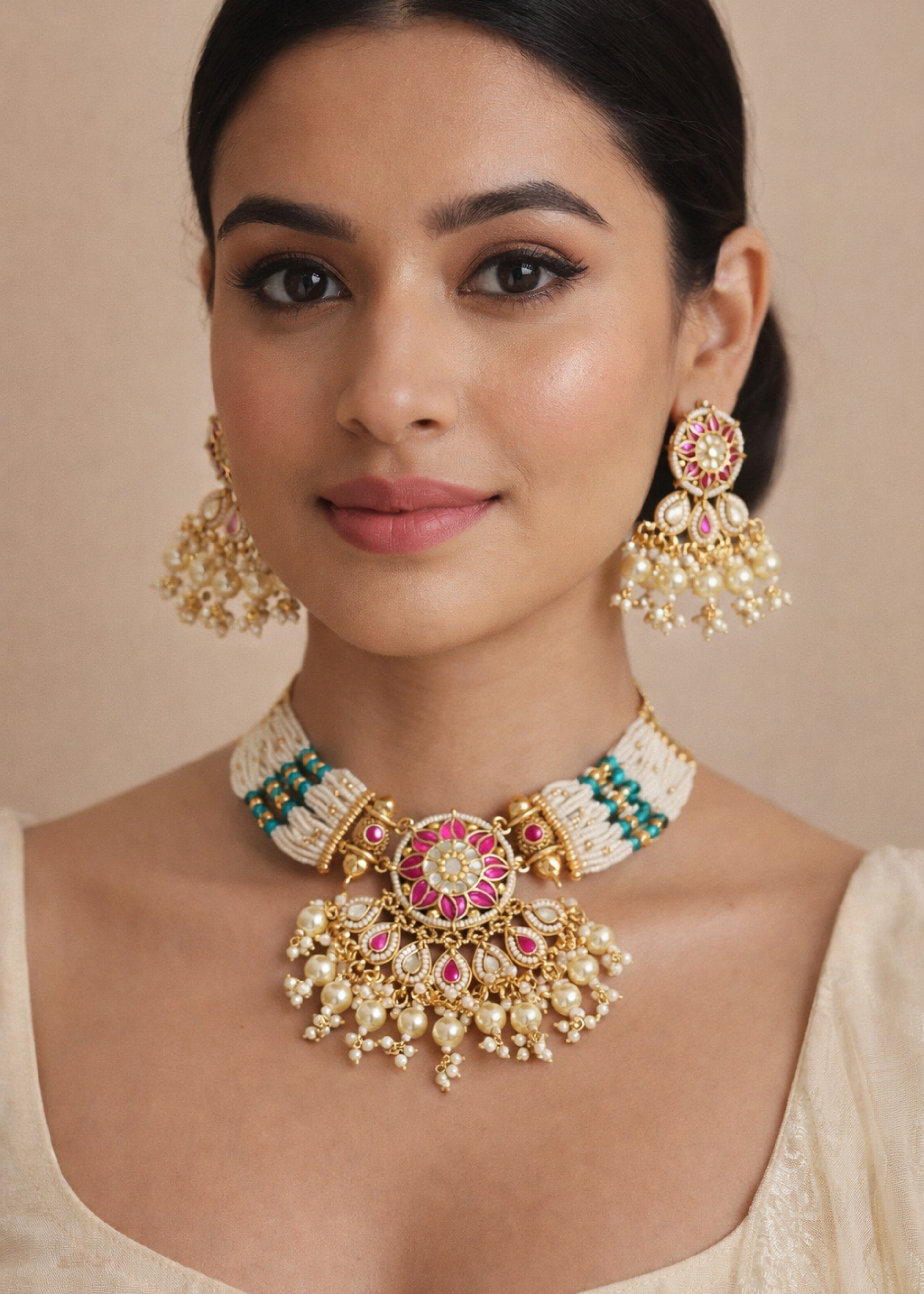 Ivory Gulnaar Kundan Choker Set - Pabeena