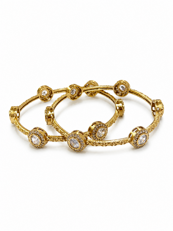 Celeste Halo Crystal Bangles – Set of 2 Gold Plated Zircon Bangles
