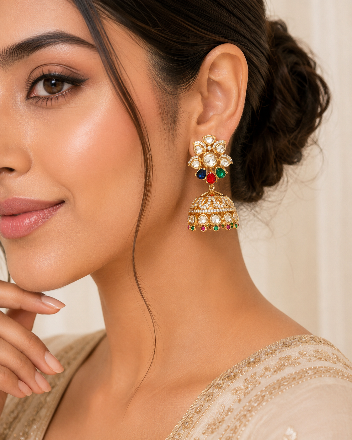 Navratna Noor Jhumkas – view 2 – Pabeena