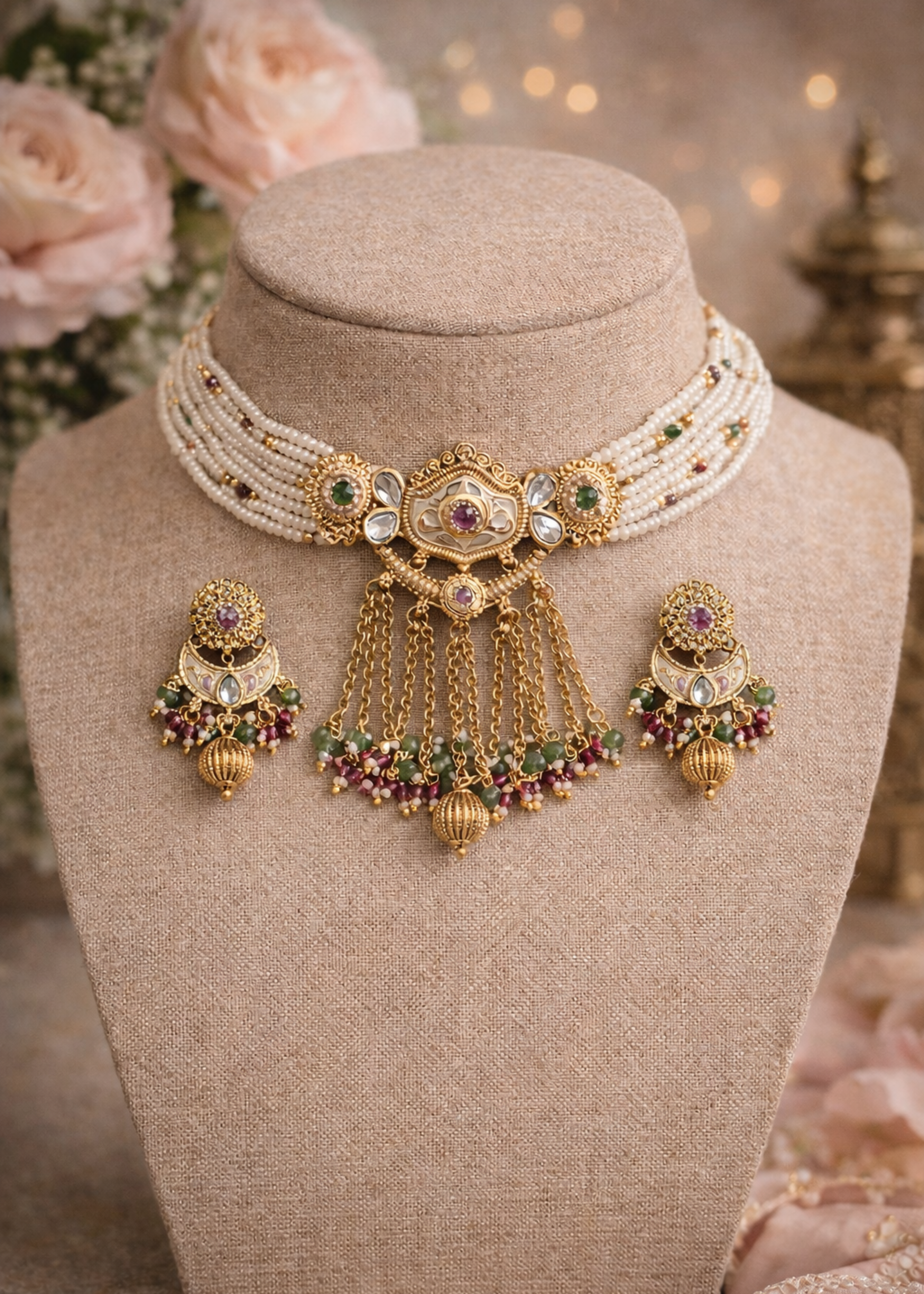 Noor Jahan Pearl Kundan Choker Set - Pabeena