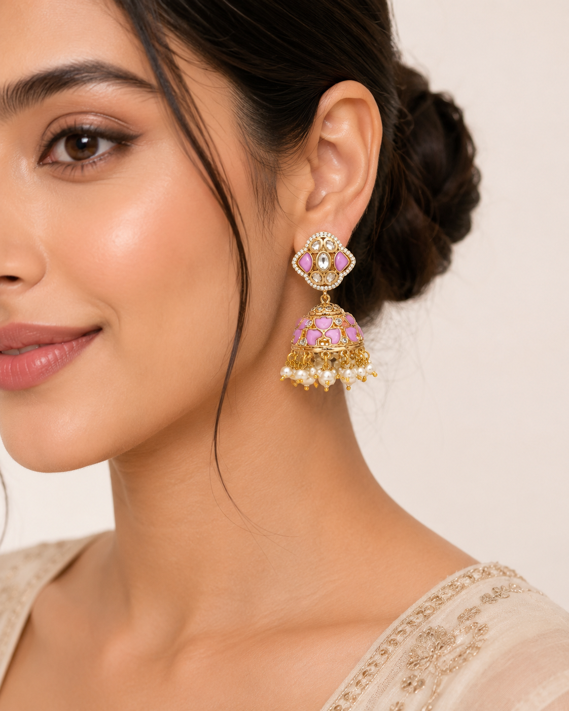 Gulbahaar Pearl Jhumkas – view 2 – Pabeena
