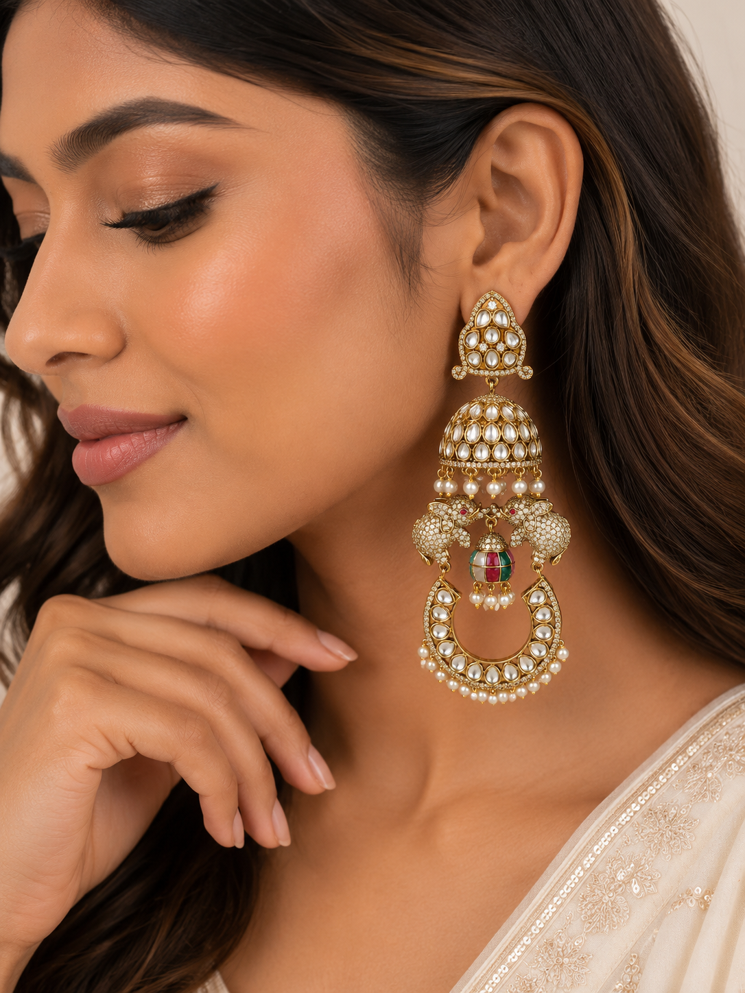 Rajsi Gajmukut Heritage Earrings – view 2 – Pabeena