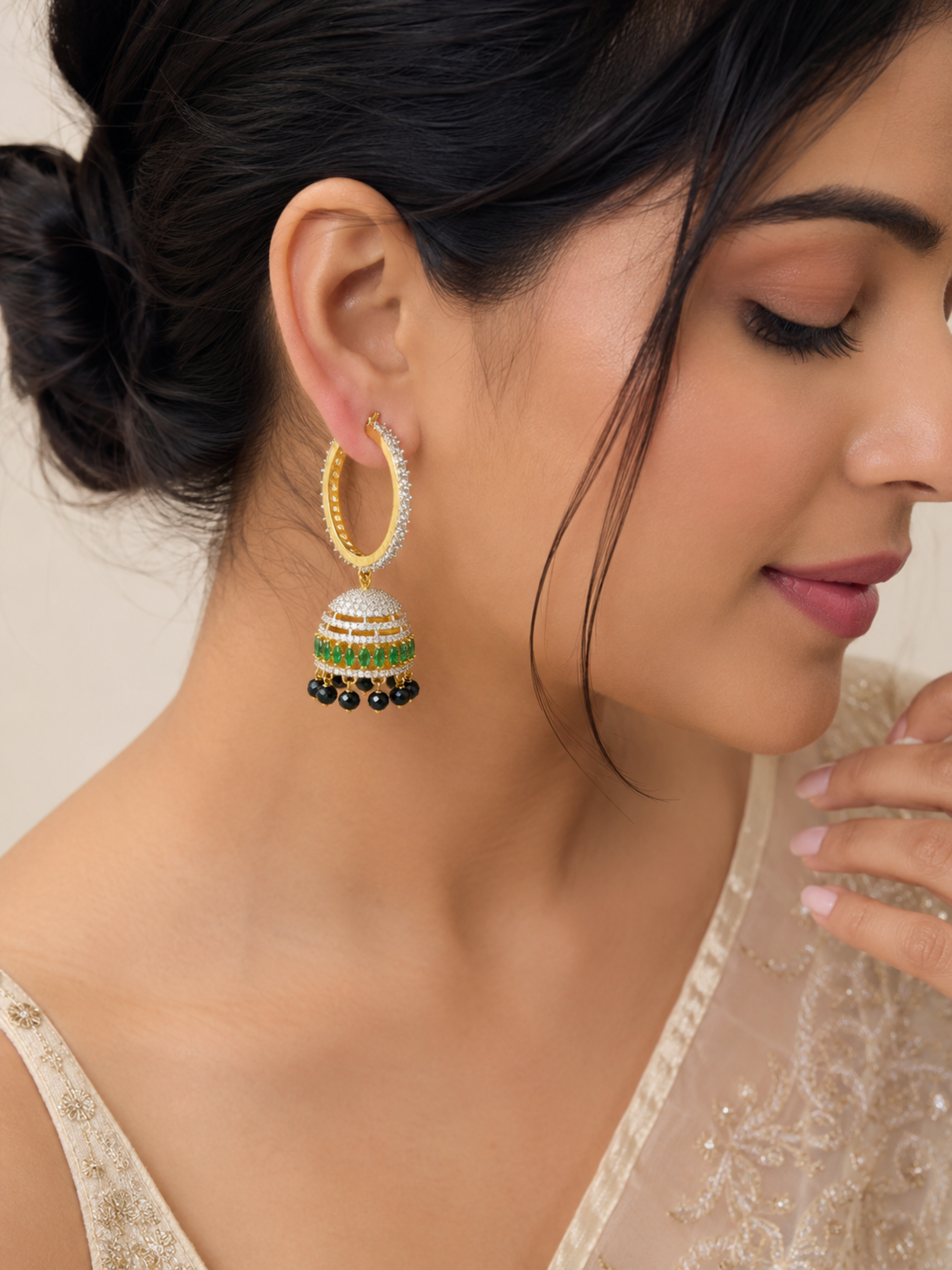 Emerald Aura Hoop Jhumkas – view 2 – Pabeena