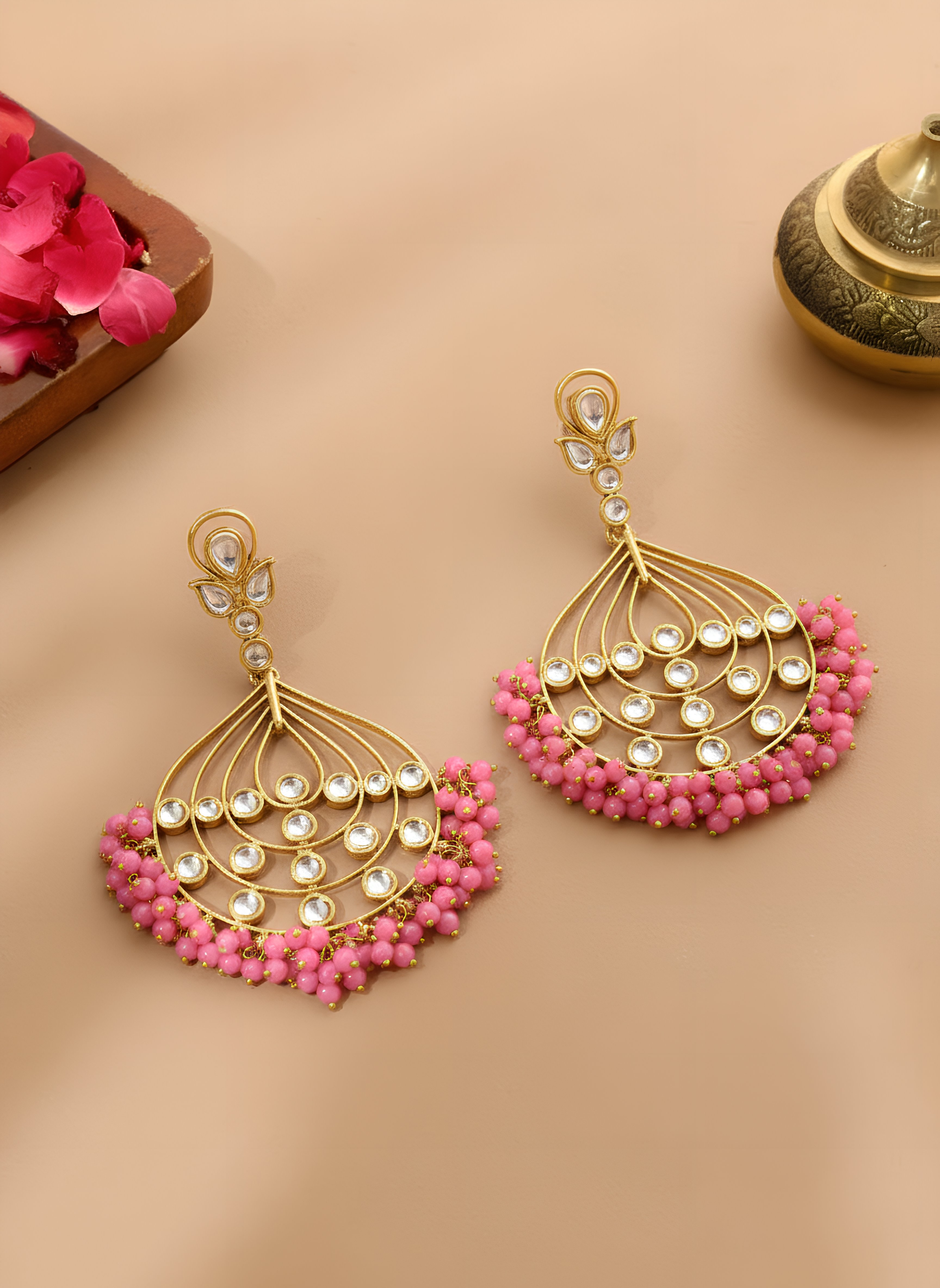 Rosy Meenakari Splendour Earrings - Pabeena