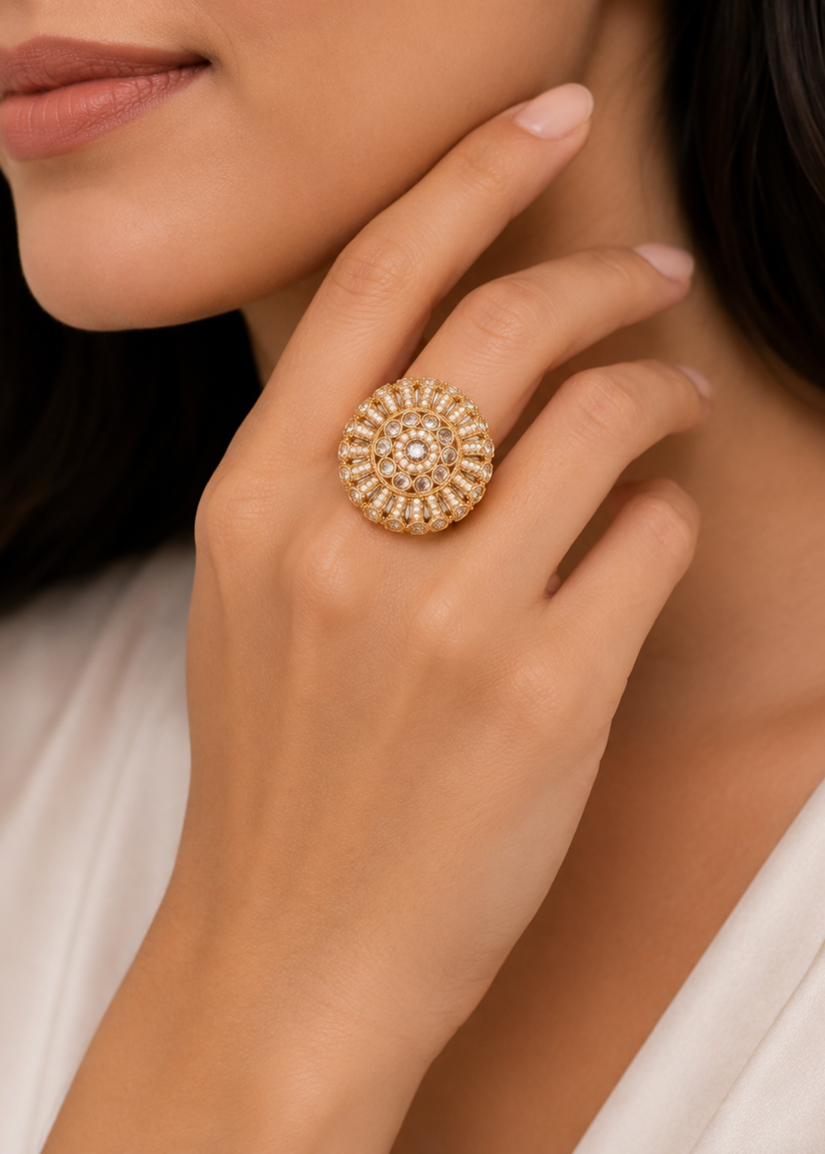 Noor Pearl Kundan Ring - Pabeena