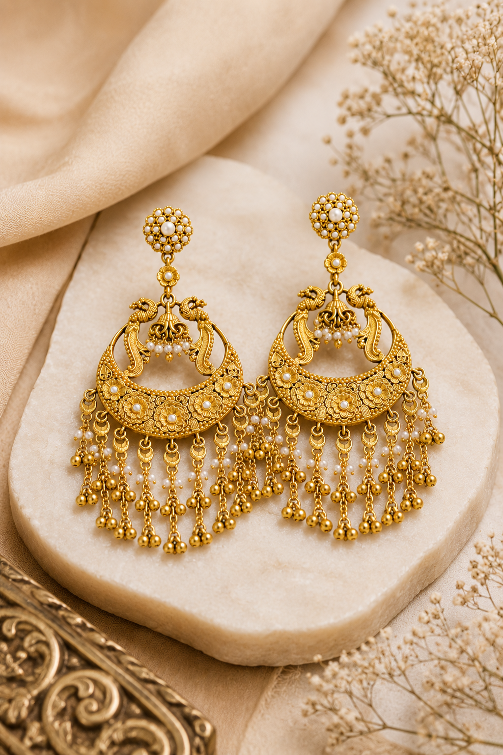 Aaranya Noor Pearl Chandbali Earrings - Pabeena