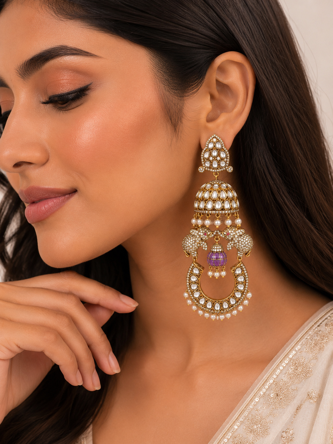 Gajraj Noor Heritage Jhumkas – view 2 – Pabeena