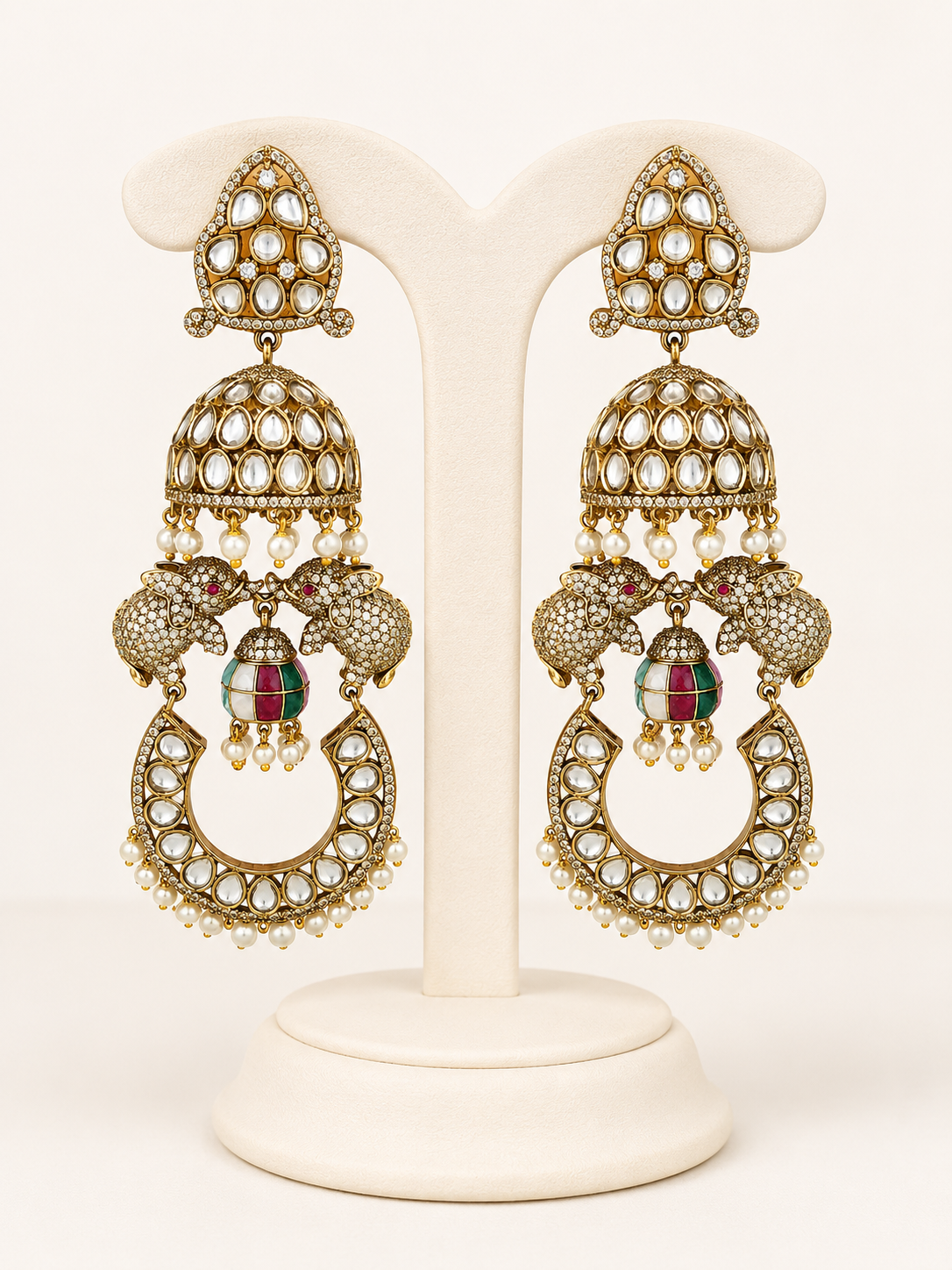 Rajsi Gajmukut Heritage Earrings – Elephant Motif Kundan Bridal Earrings – Pabeena