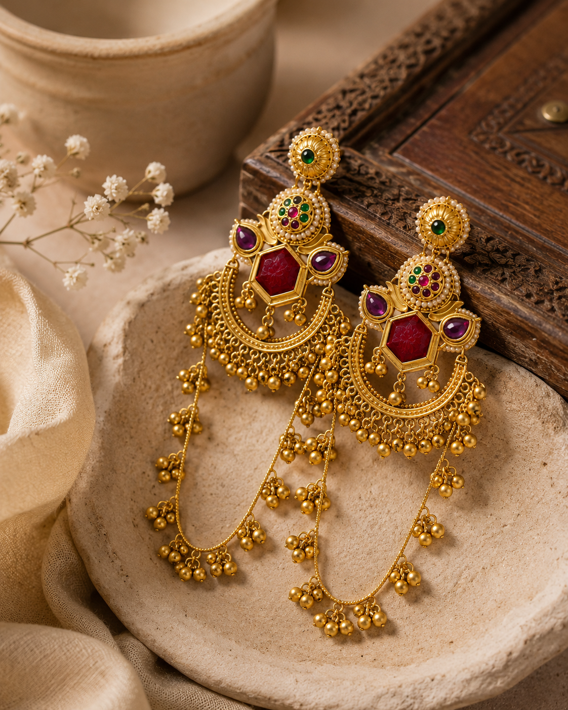 Rajwada Rangrez Chandbali Tassel Earrings - Pabeena