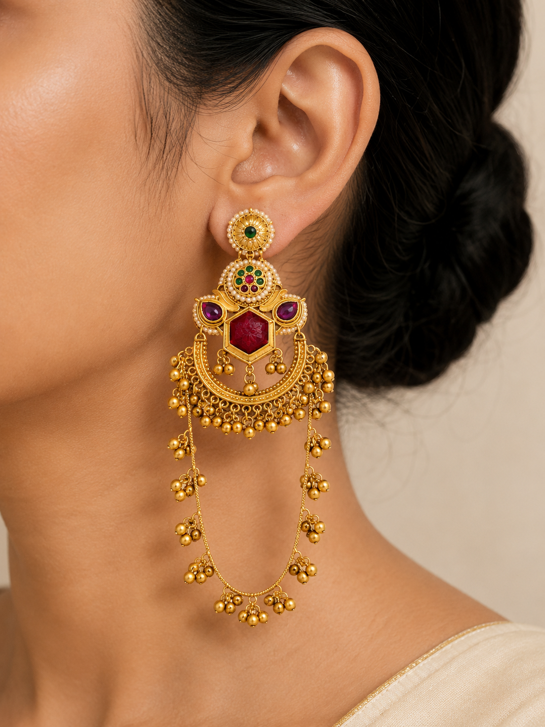 Rajwada Rangrez Chandbali Tassel Earrings - Pabeena