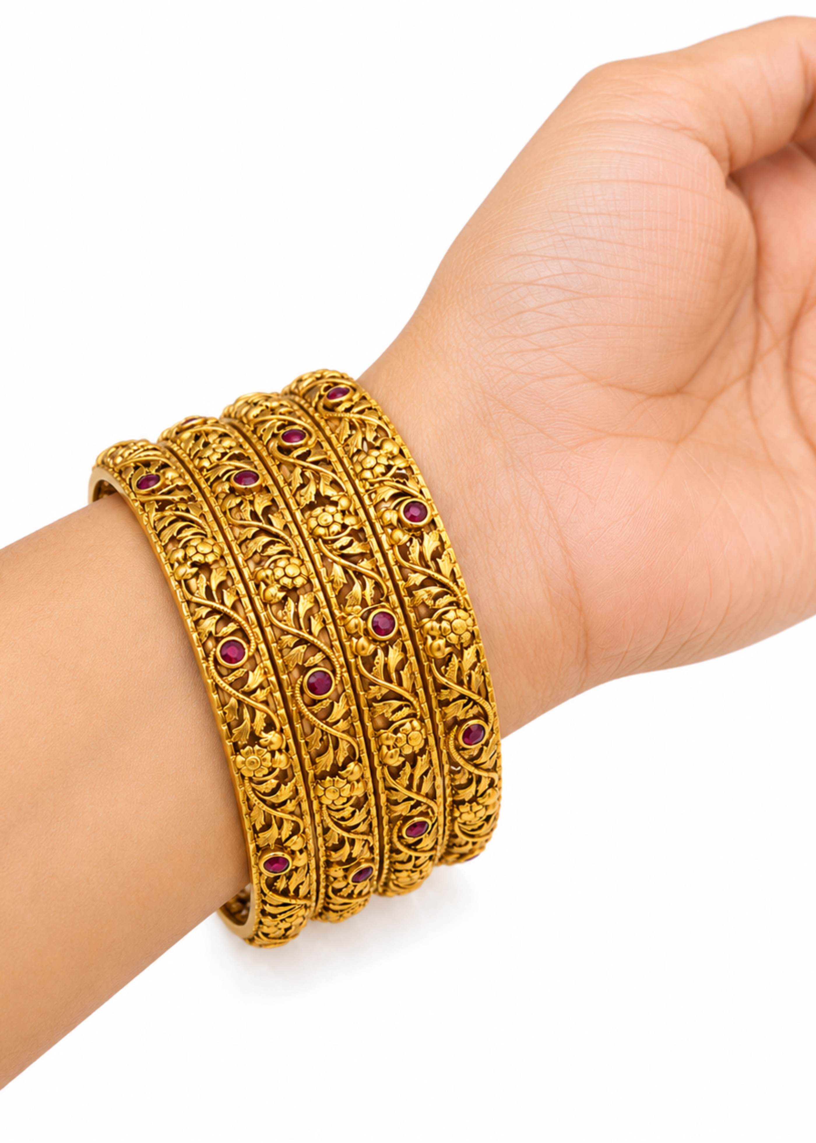 Gulnaar Ruby Floral Bangles - Pabeena