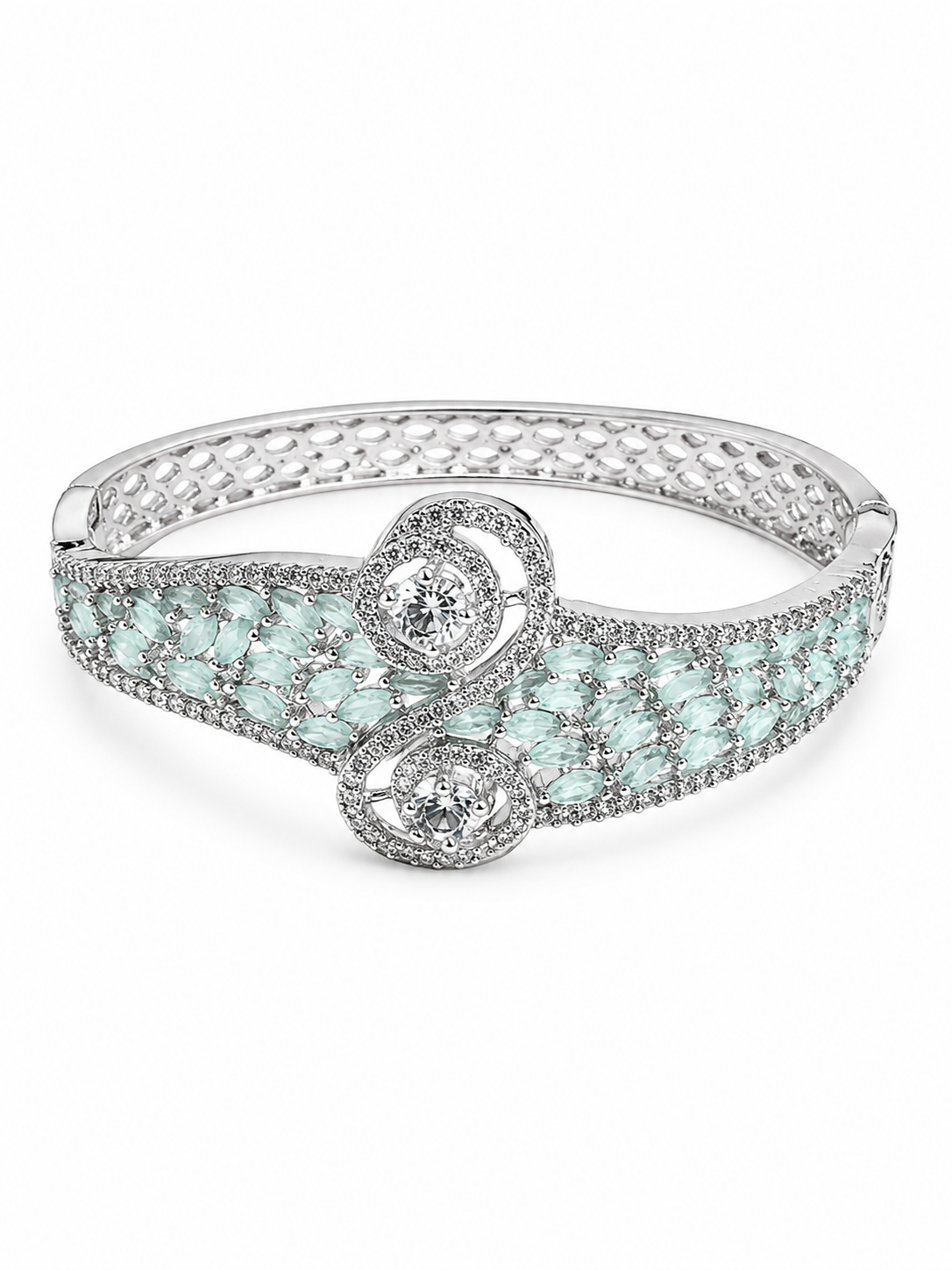 Aqua Aura Crystal Bracelet – Silver Tone Blue Zircon Bracelet – Pabeena