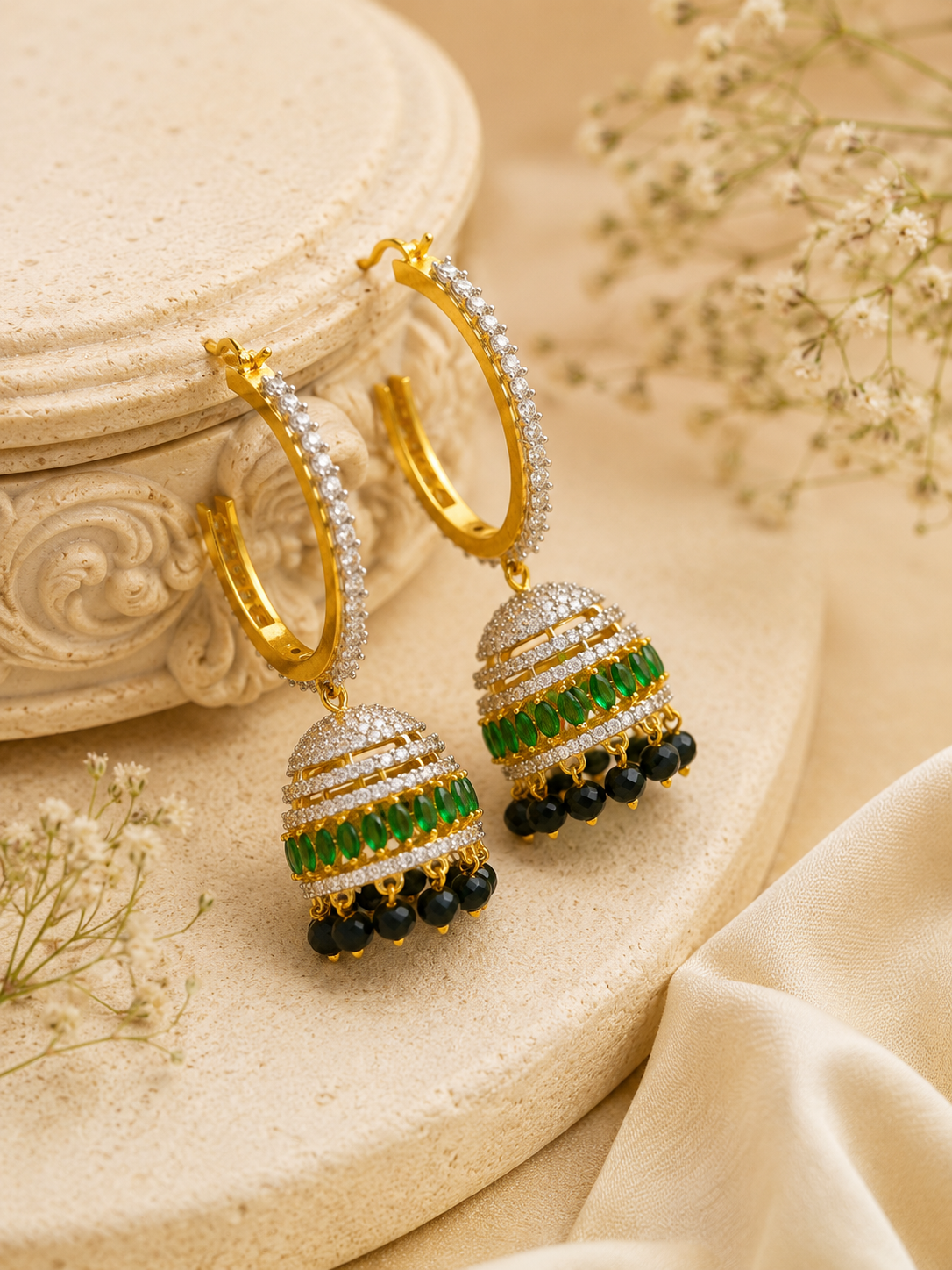 Emerald Aura Hoop Jhumkas – view 3 – Pabeena