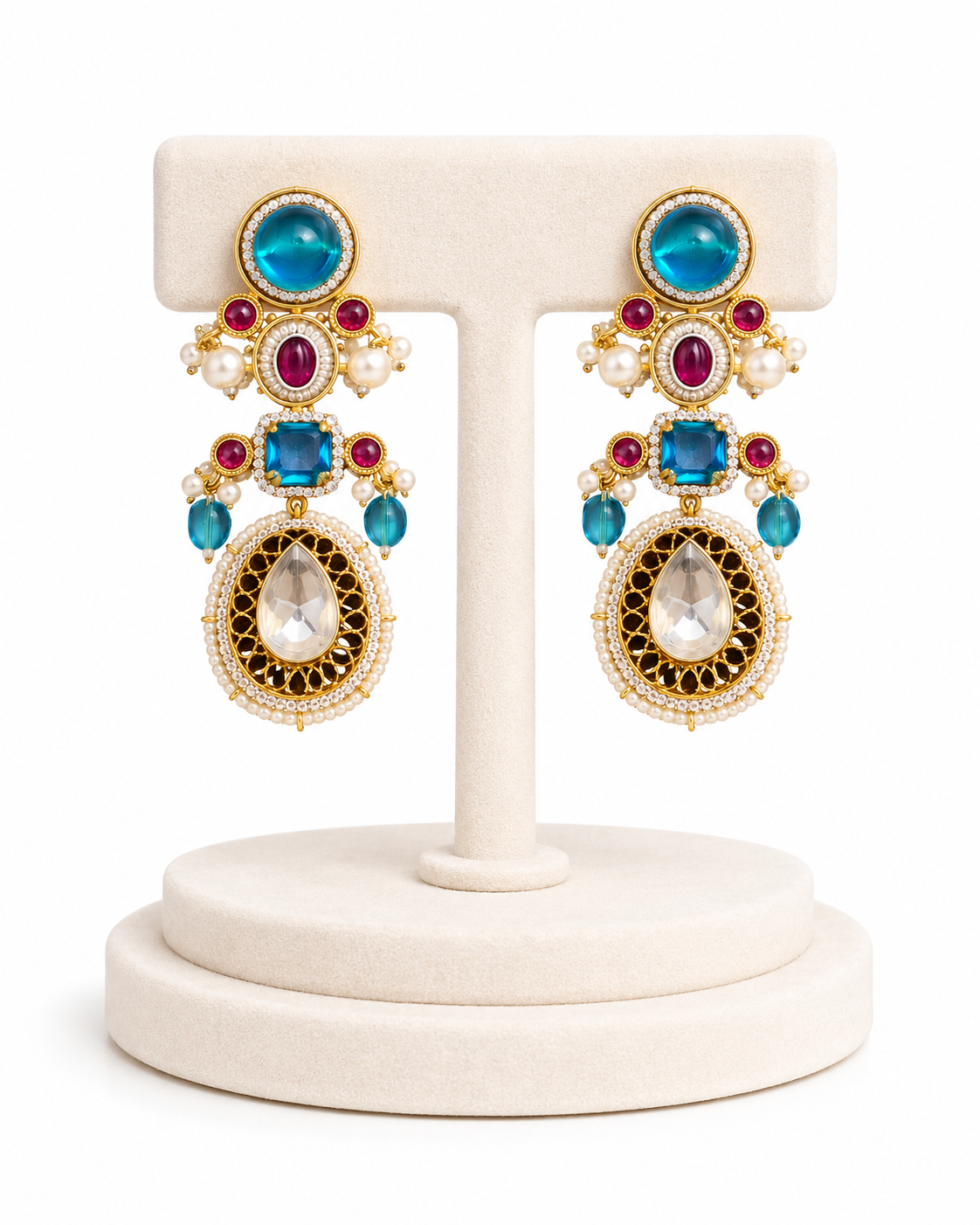 Neelam Rani Polki Chandbali Earrings - Pabeena
