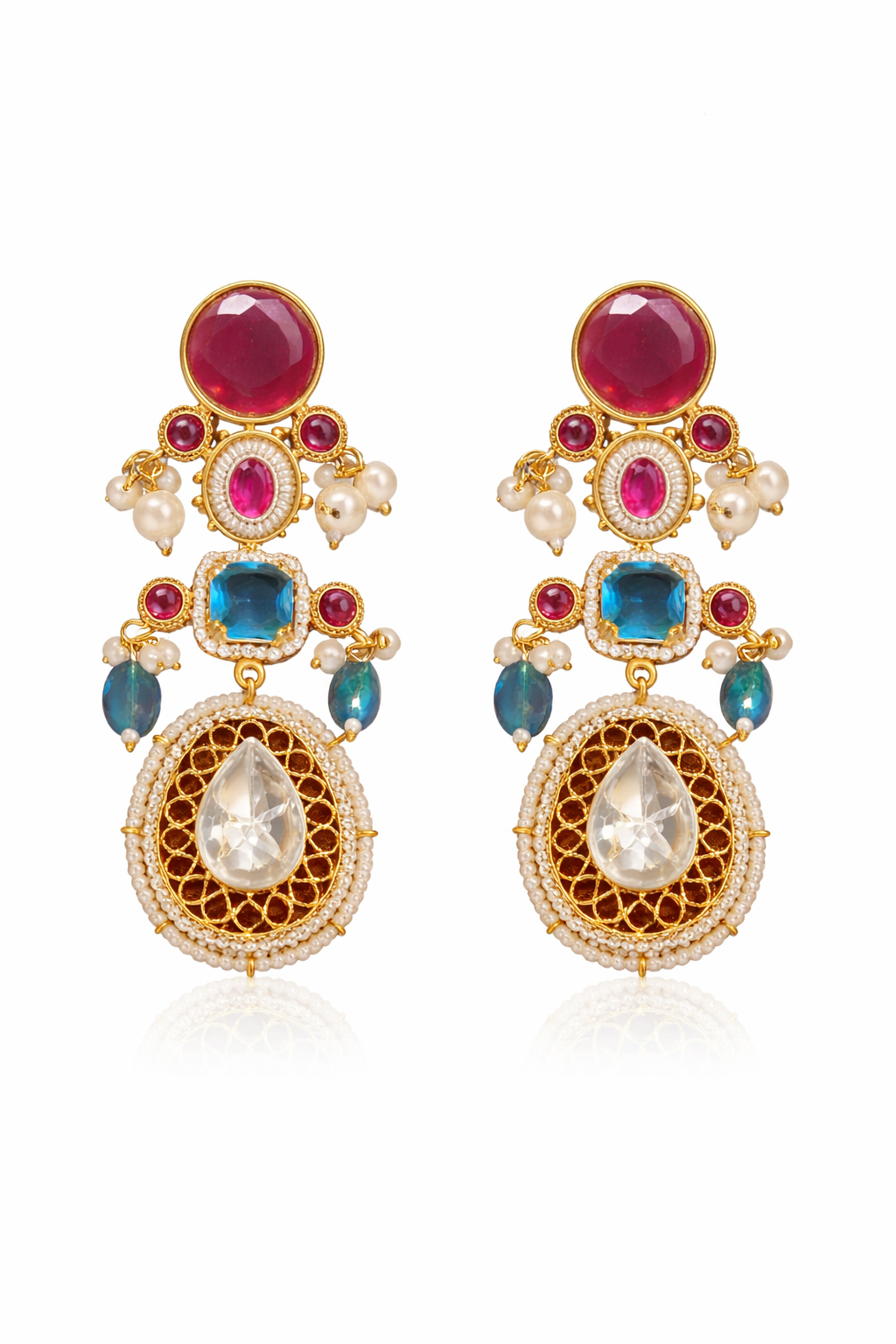 Neelam Rani Polki Chandbali Earrings - Pabeena