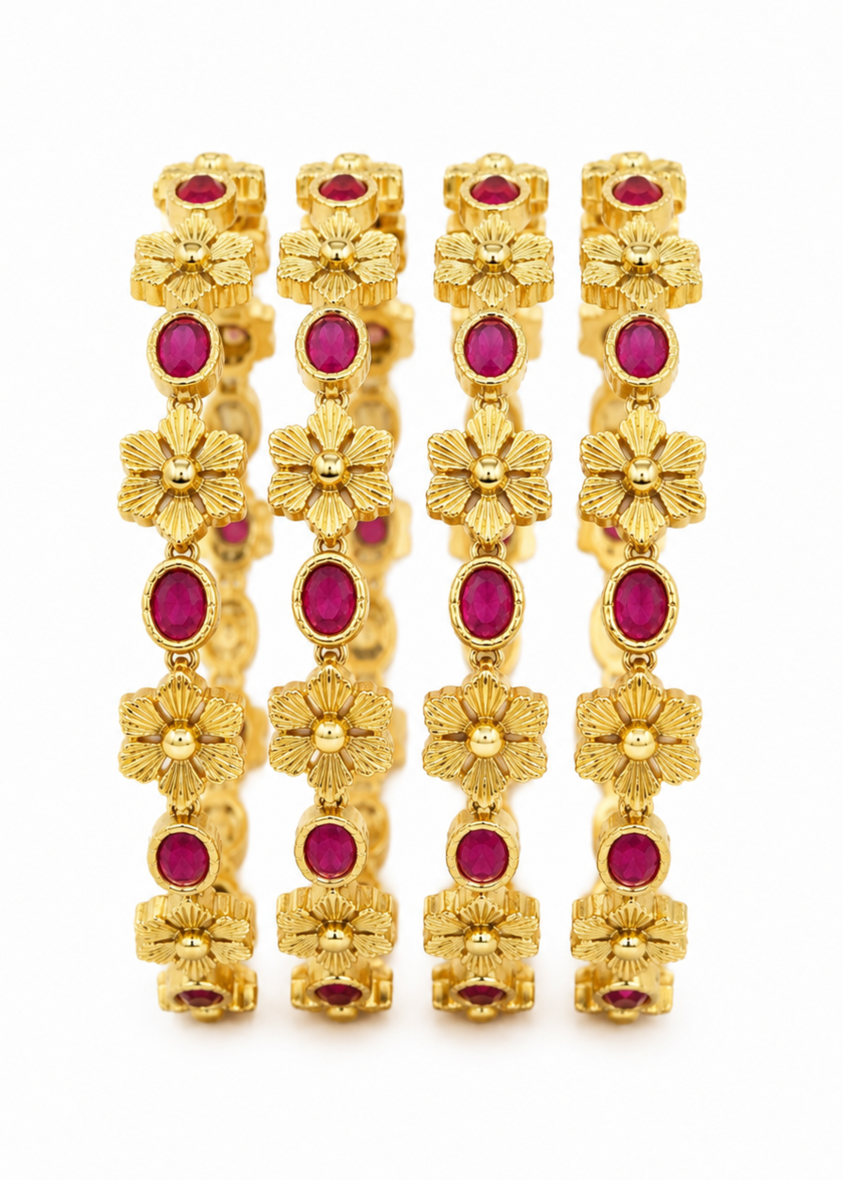 Ruby Blossom Heritage Bangles - Pabeena