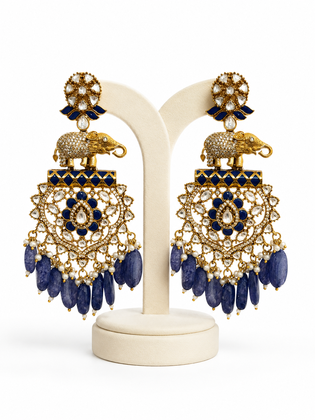 Neel Gajraj Heritage Chandbalis – Blue Meenakari Elephant Kundan Earrings – Pabeena