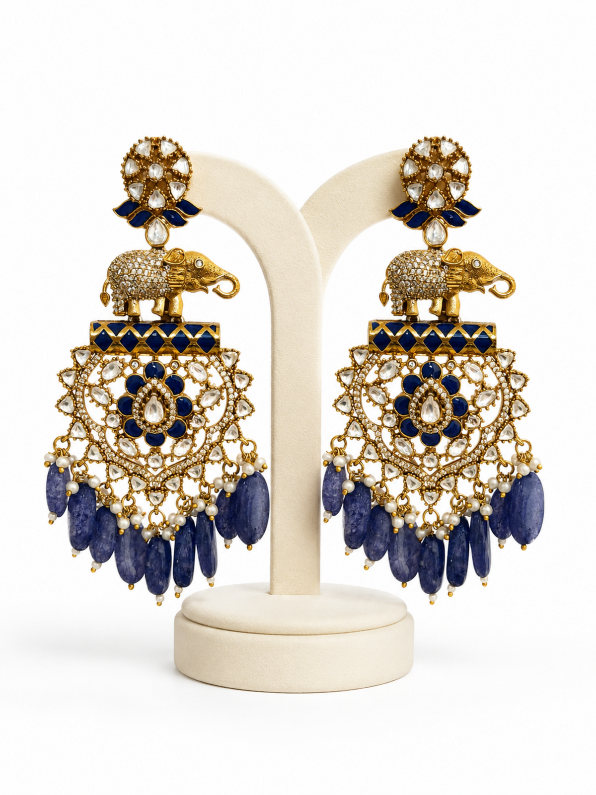 Neel Gajraj Heritage Chandbalis – Blue Meenakari Elephant Kundan Earrings – Pabeena