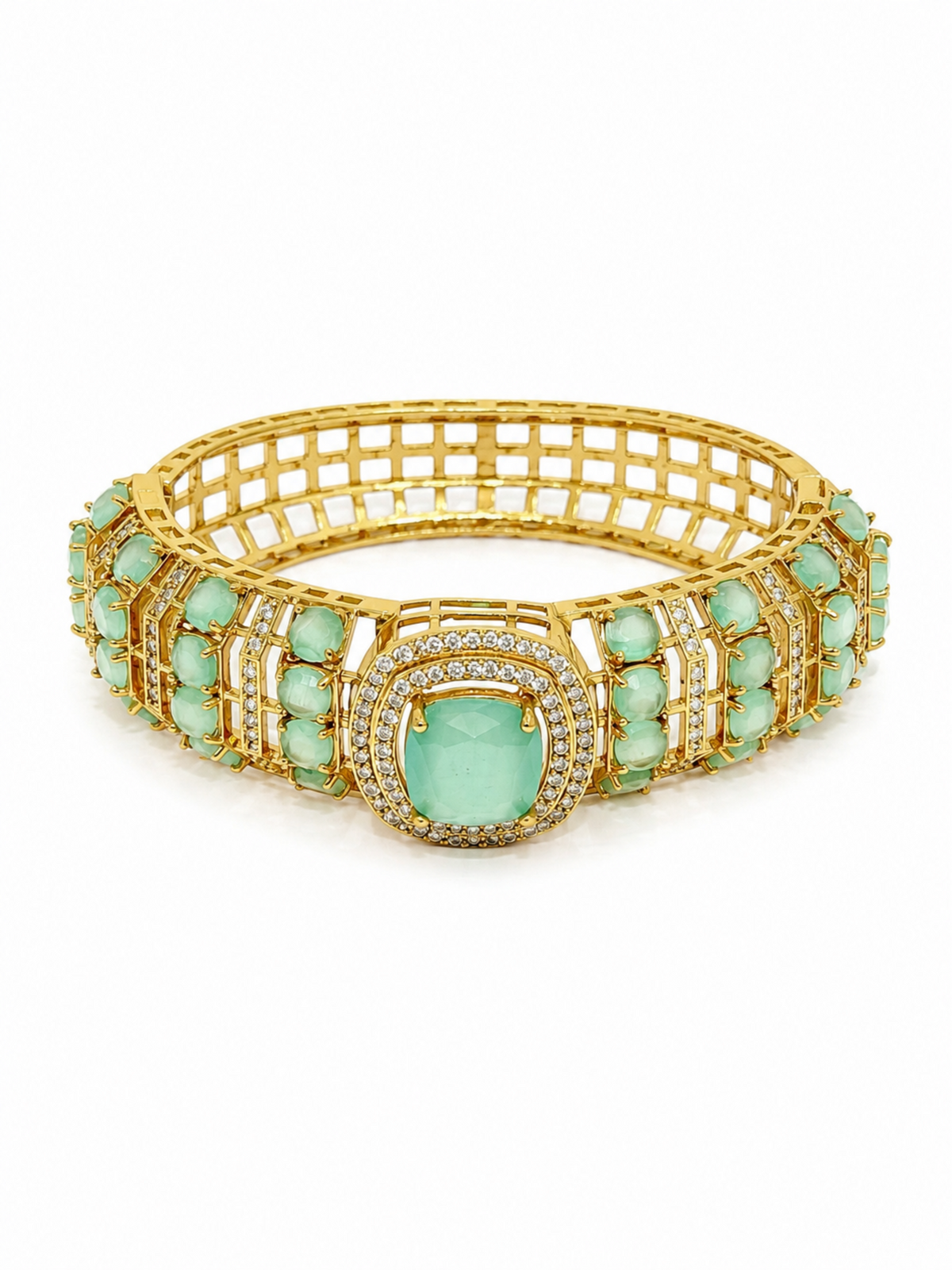 Mint Royale Statement Cuff – Mint Green Stone Gold Cuff Bracelet – Pabeena