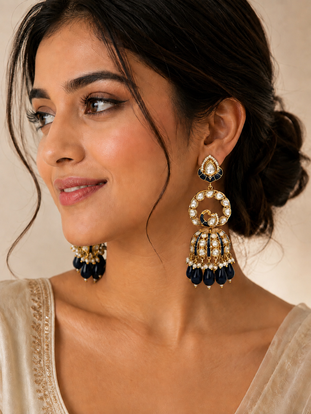 Neelambari Rajwadi Peacock Jhumkas – view 2 – Pabeena