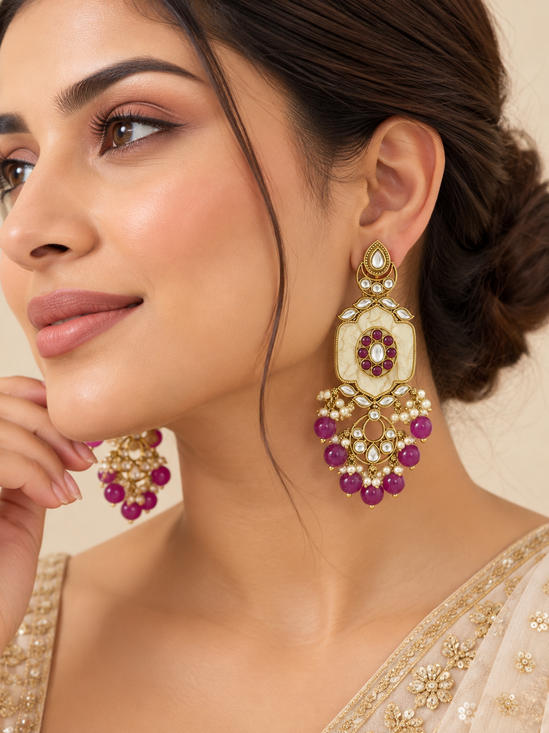 Gulnaaz Ivory Kundan Earrings worn - Pabeena