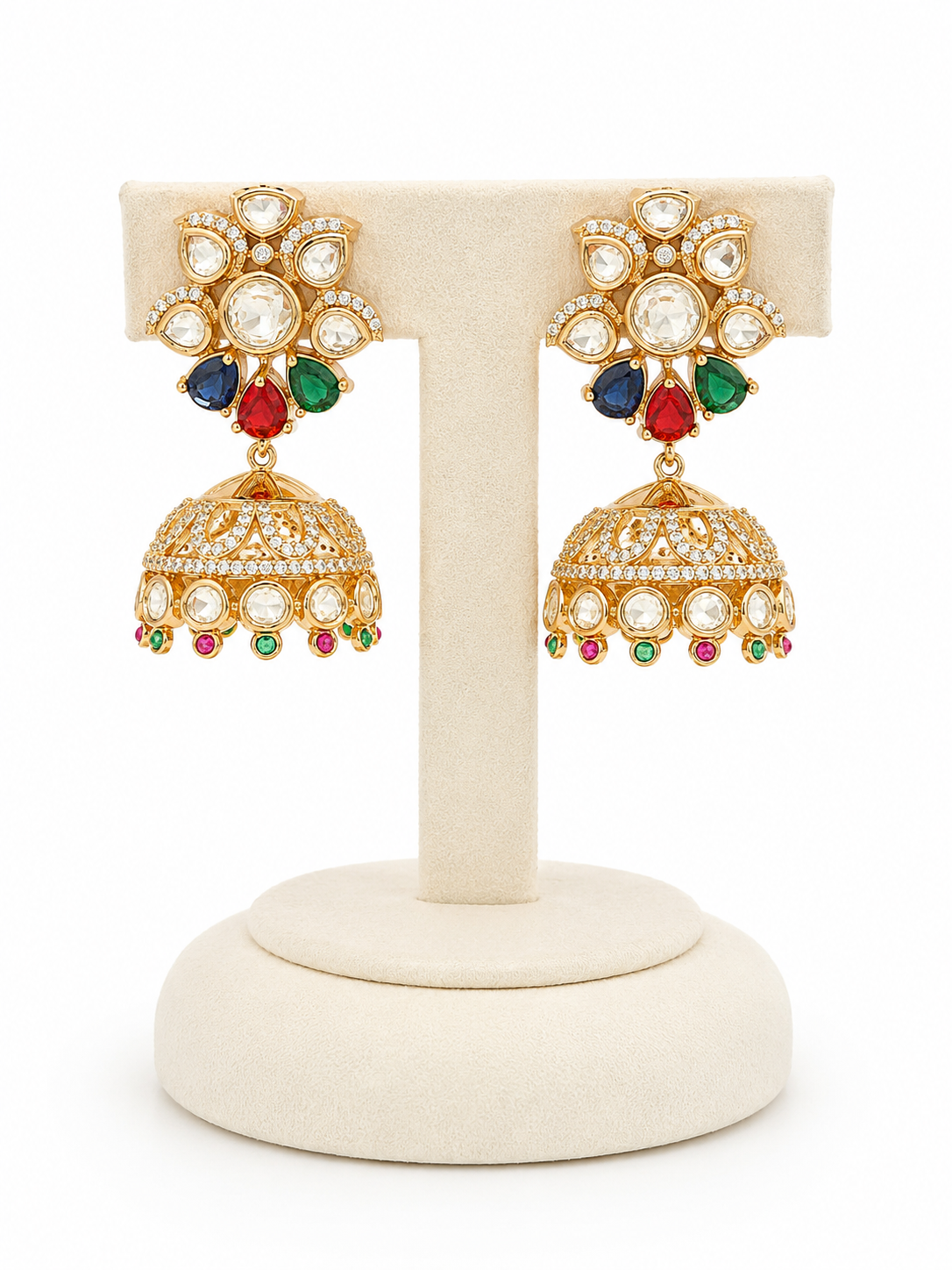 Navratna Noor Jhumkas – Multicolour Kundan Bridal Jhumka Earrings – Pabeena
