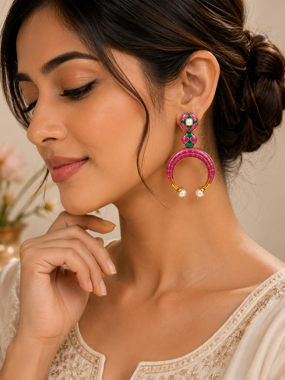 Gulnaar Meenakari Hoop Earrings – view 2 – Pabeena