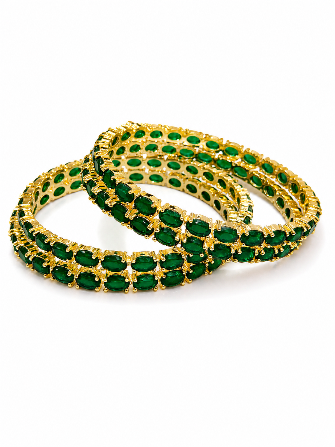 Emerald Royale Tennis Bangles – Pair of Green Stone Gold Bangles – Pabeena