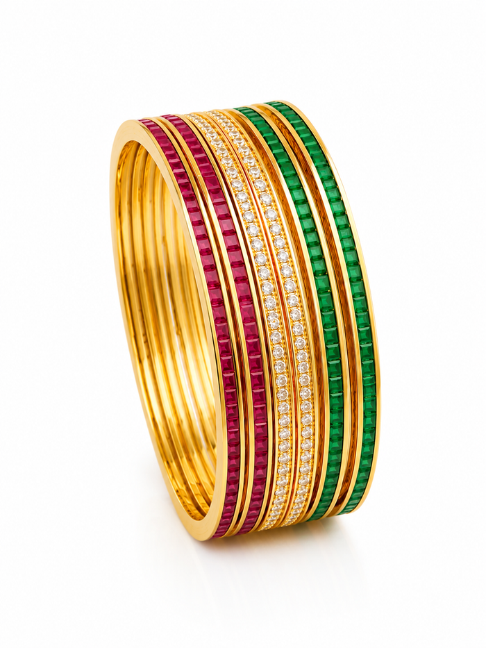 Navrang Luxe Slim Bangle Stack – Set of 8 Gold Plated Bangles