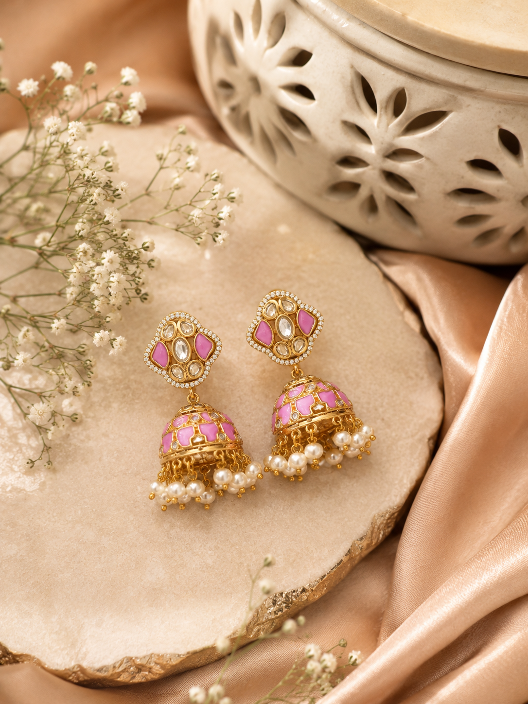 Gulbahaar Pearl Jhumkas – view 3 – Pabeena