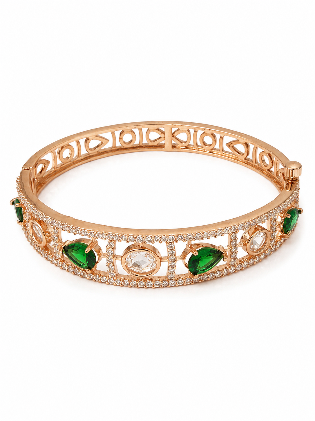 Emerald Aura Luxe Bracelet – Rose Gold Green Stone Slim Bangle – Pabeena