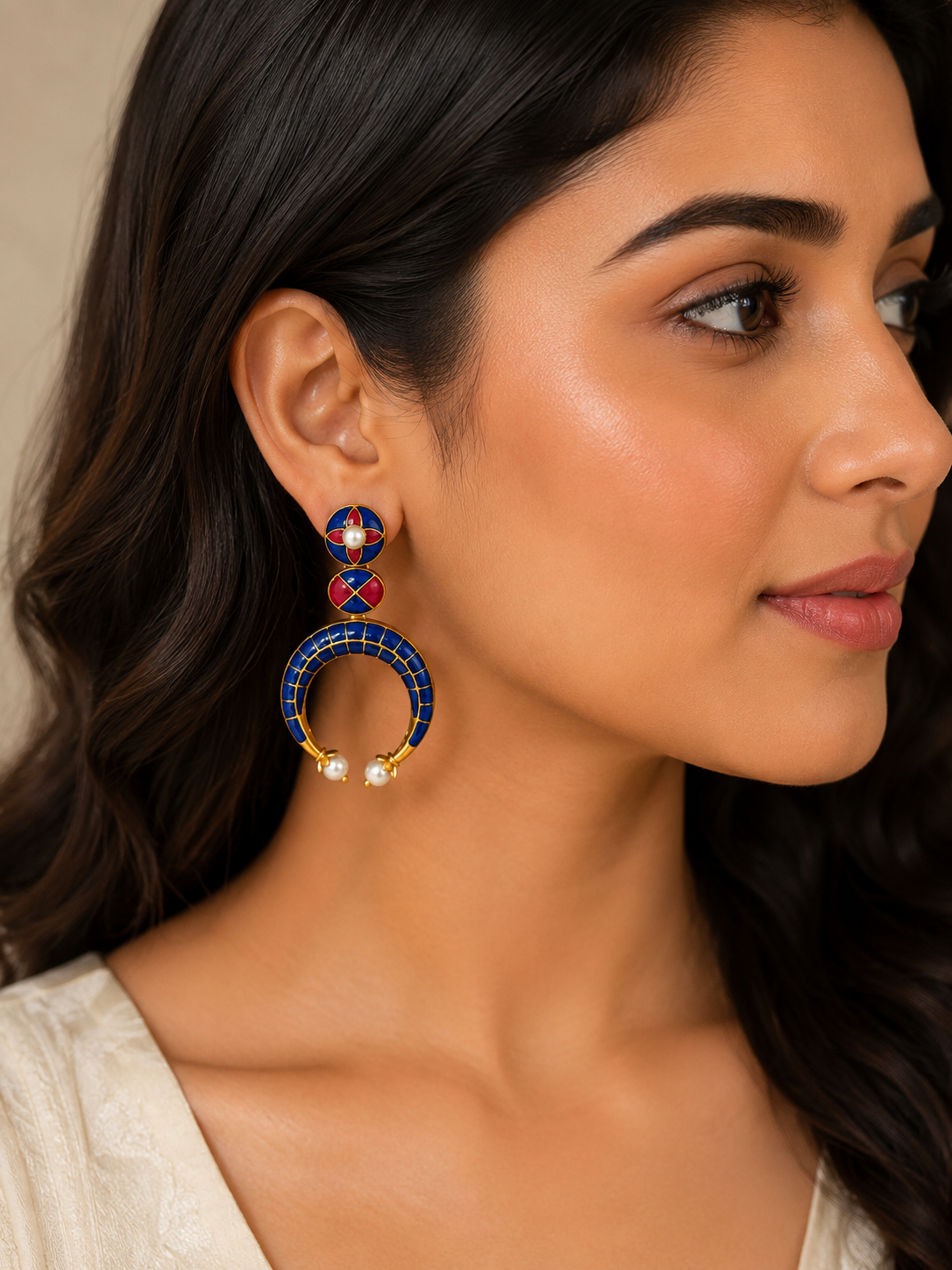 Noor Azure Crescent Earrings – view 2 – Pabeena