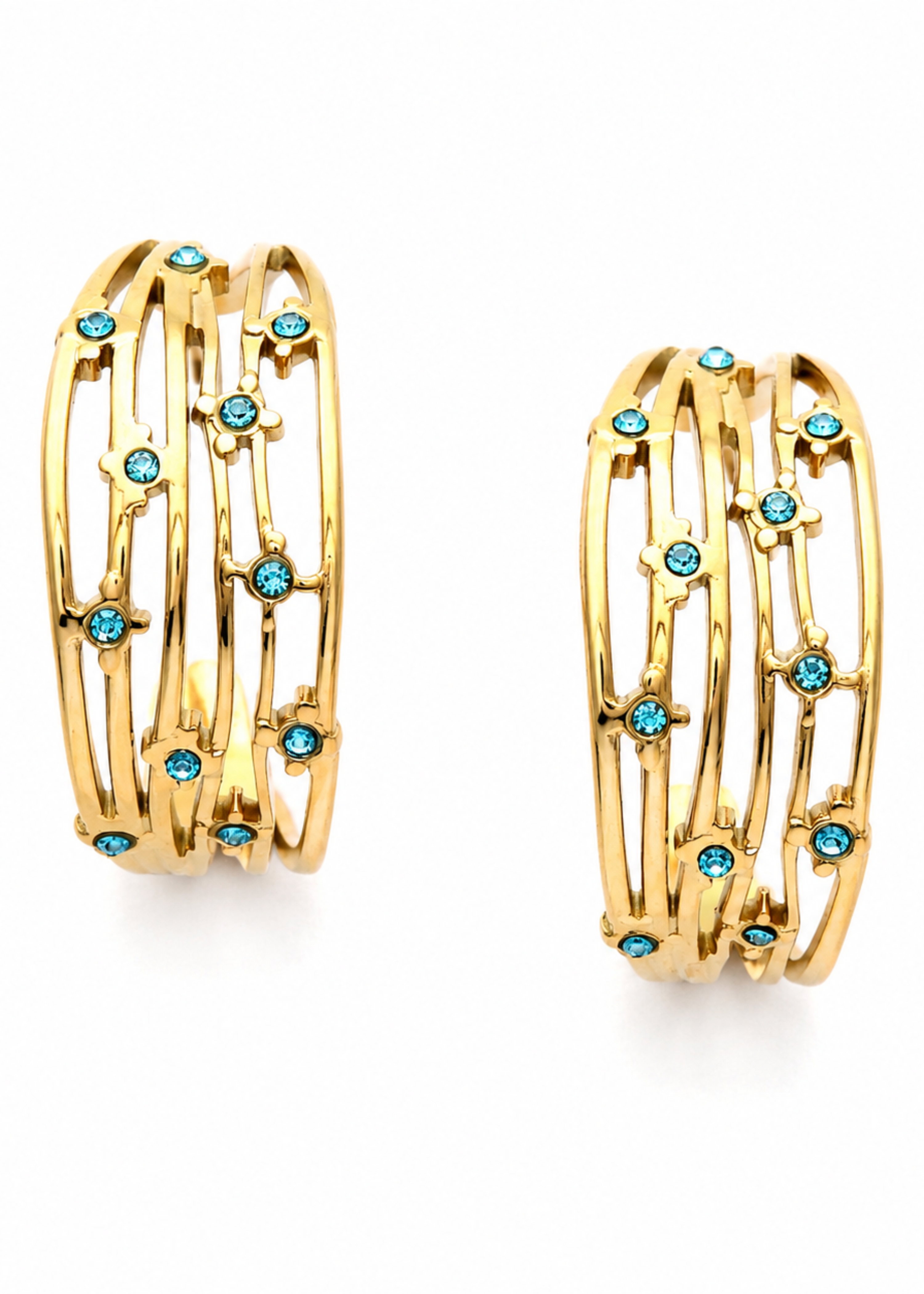 Azure Orbit Hoop Earrings – Blue Stone Gold Plated Hoops for Women – Pabeena