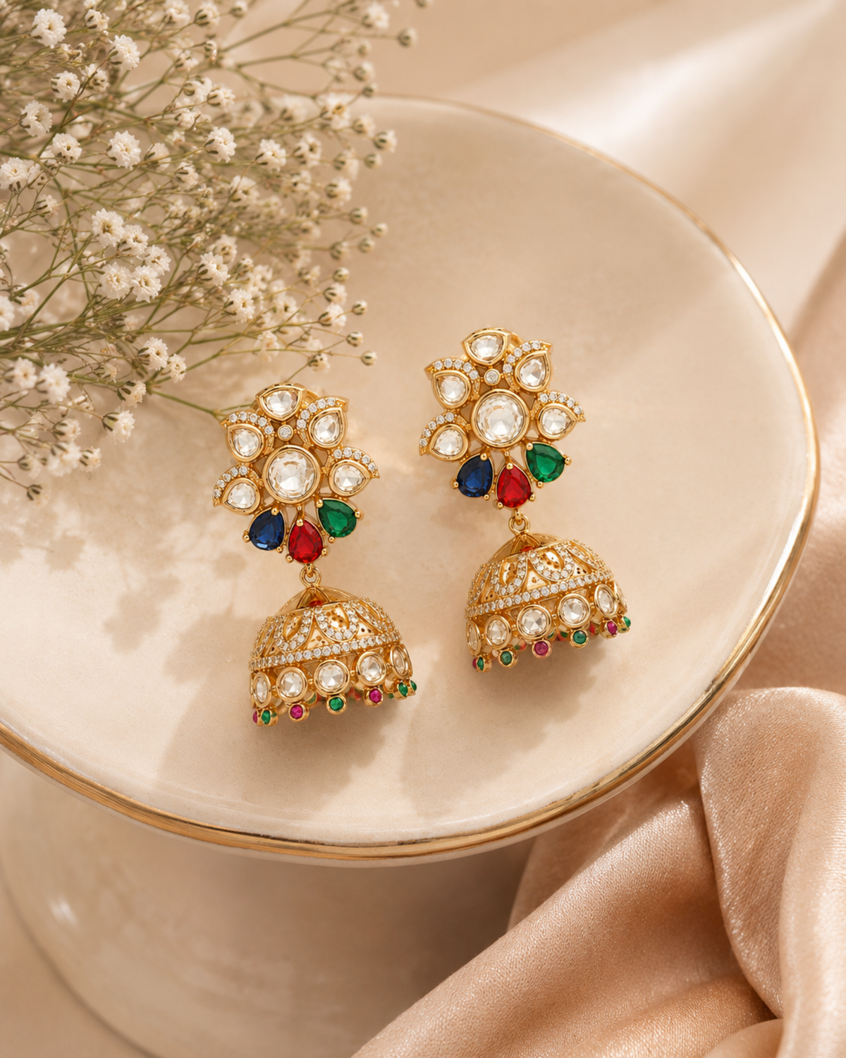 Navratna Noor Jhumkas – view 3 – Pabeena
