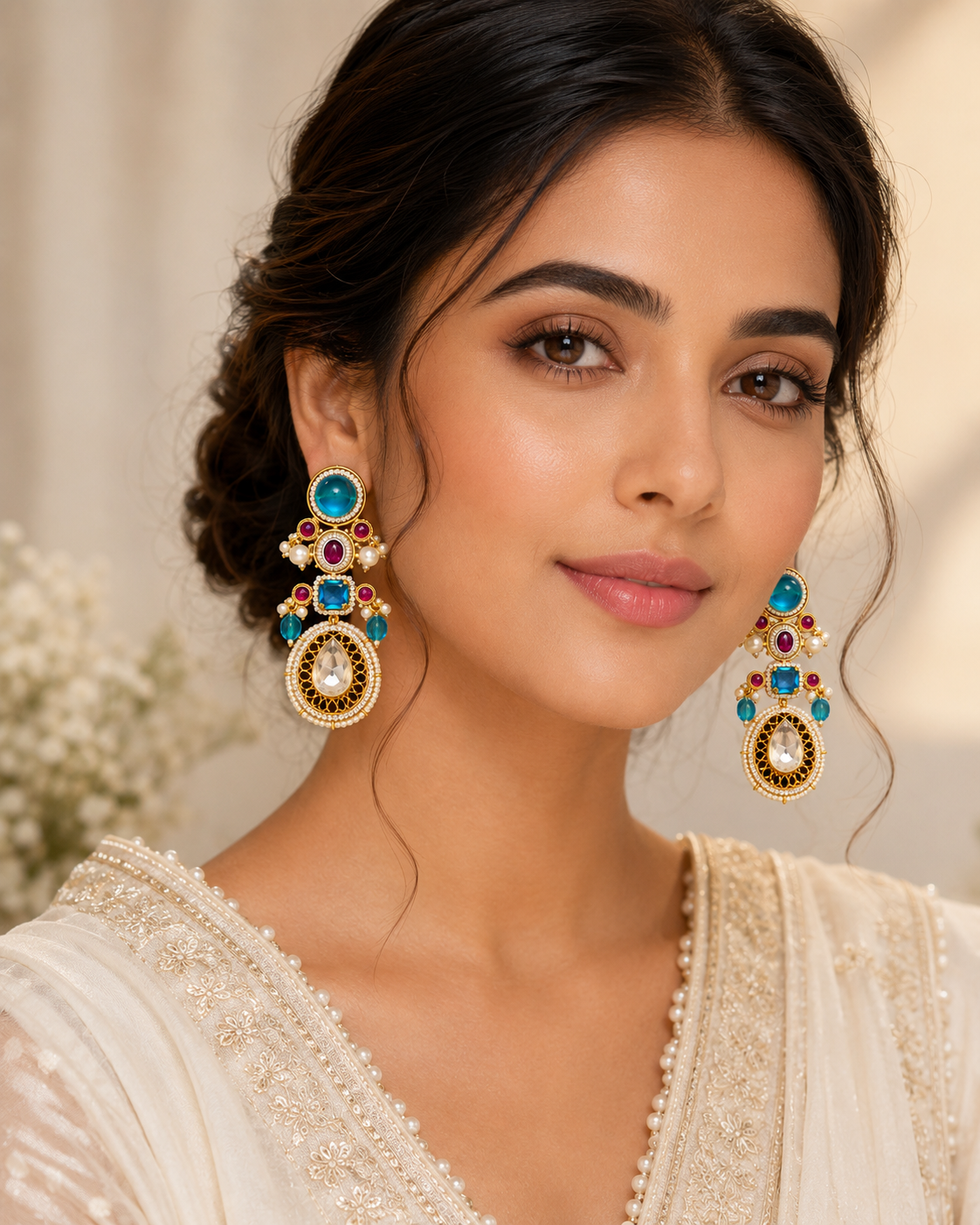 Neelam Rani Polki Chandbali Earrings - Pabeena