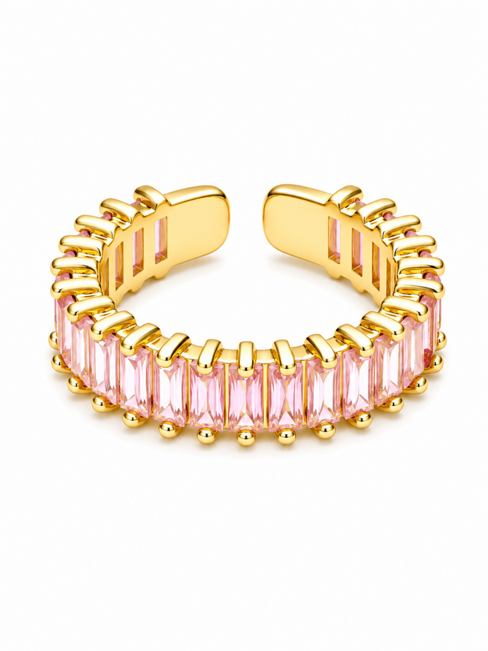 Blush Baguette Ring – Gold Plated Geometric Band Ring for Women