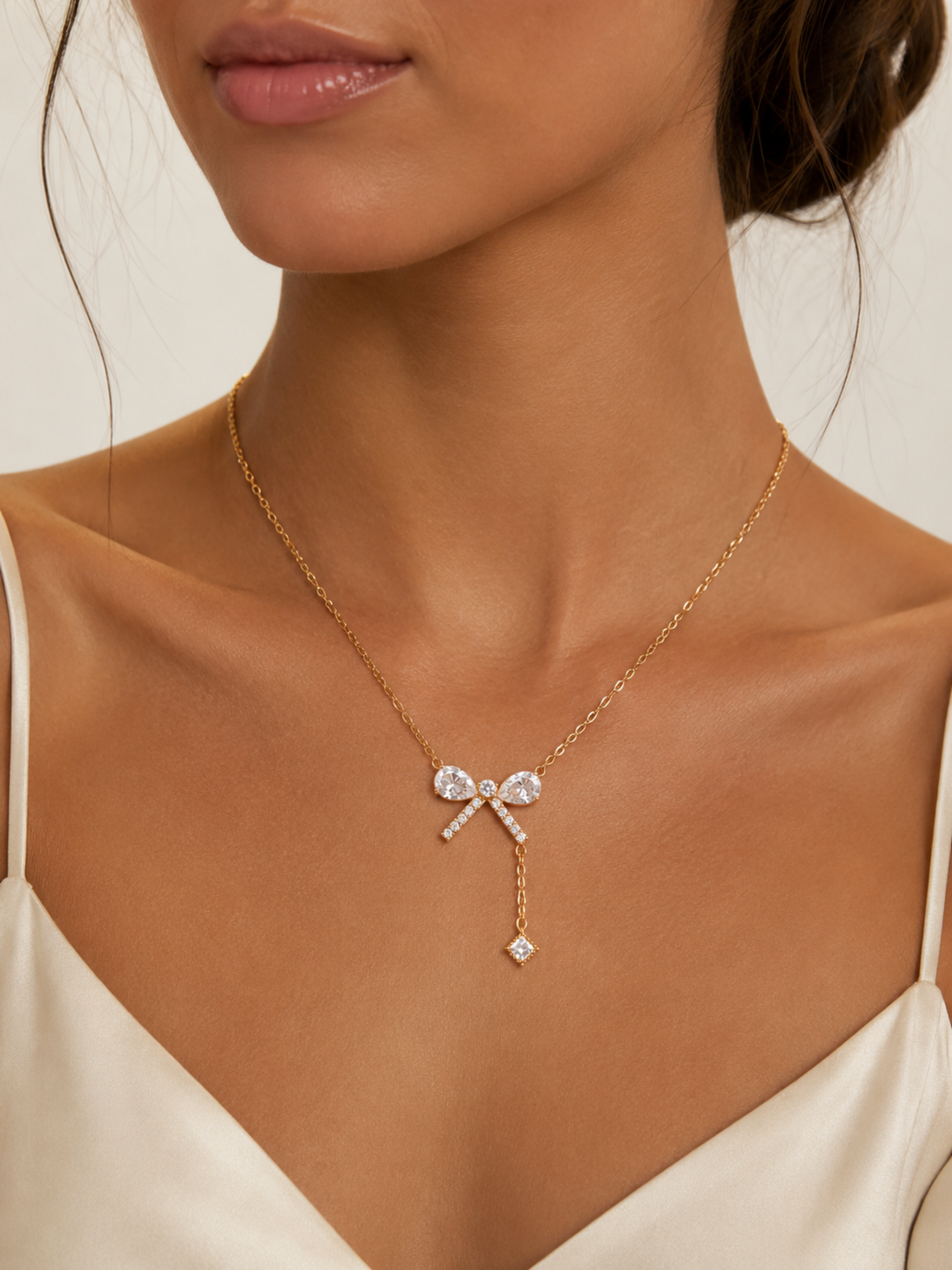 Bowelle Bow Drop Necklace – view 2 – Pabeena
