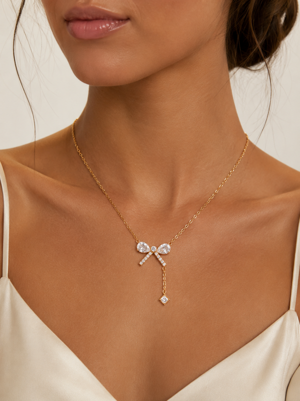Bowelle Bow Drop Necklace – view 2 – Pabeena