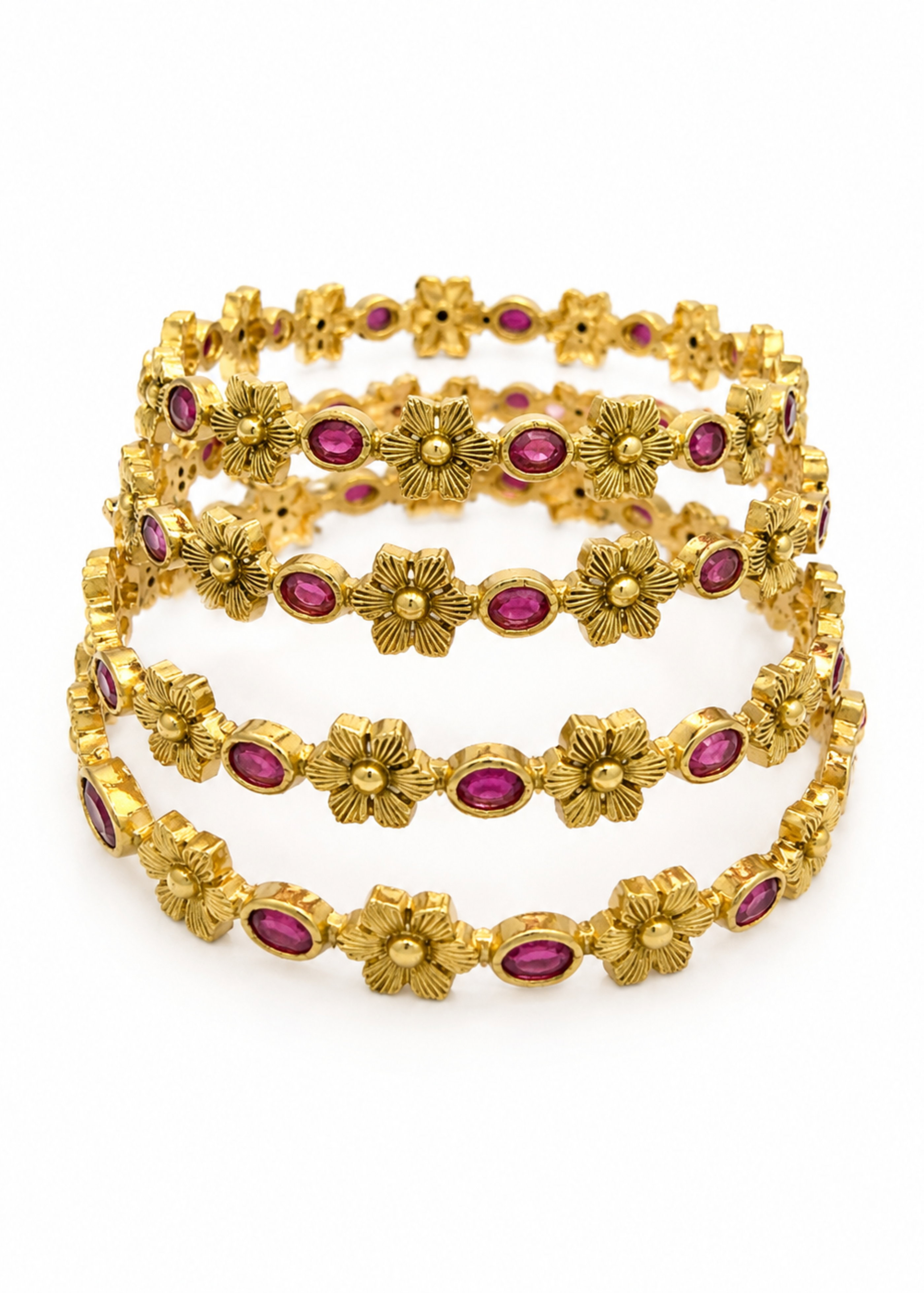 Ruby Blossom Heritage Bangles - Pabeena