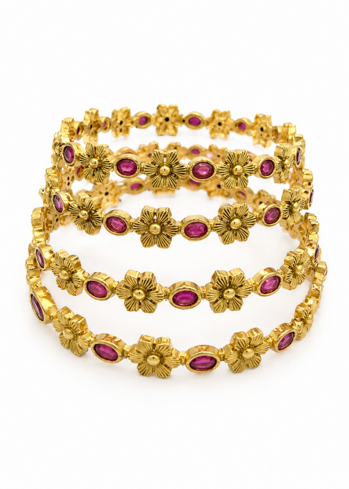 Ruby Blossom Heritage Bangles - Pabeena