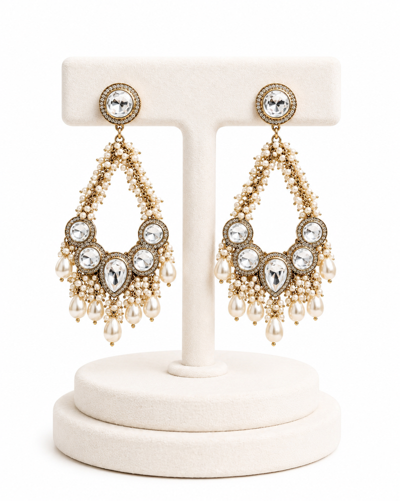 Ivory Noor Polki Pearl Earrings – Kundan Bridal Earrings for Women