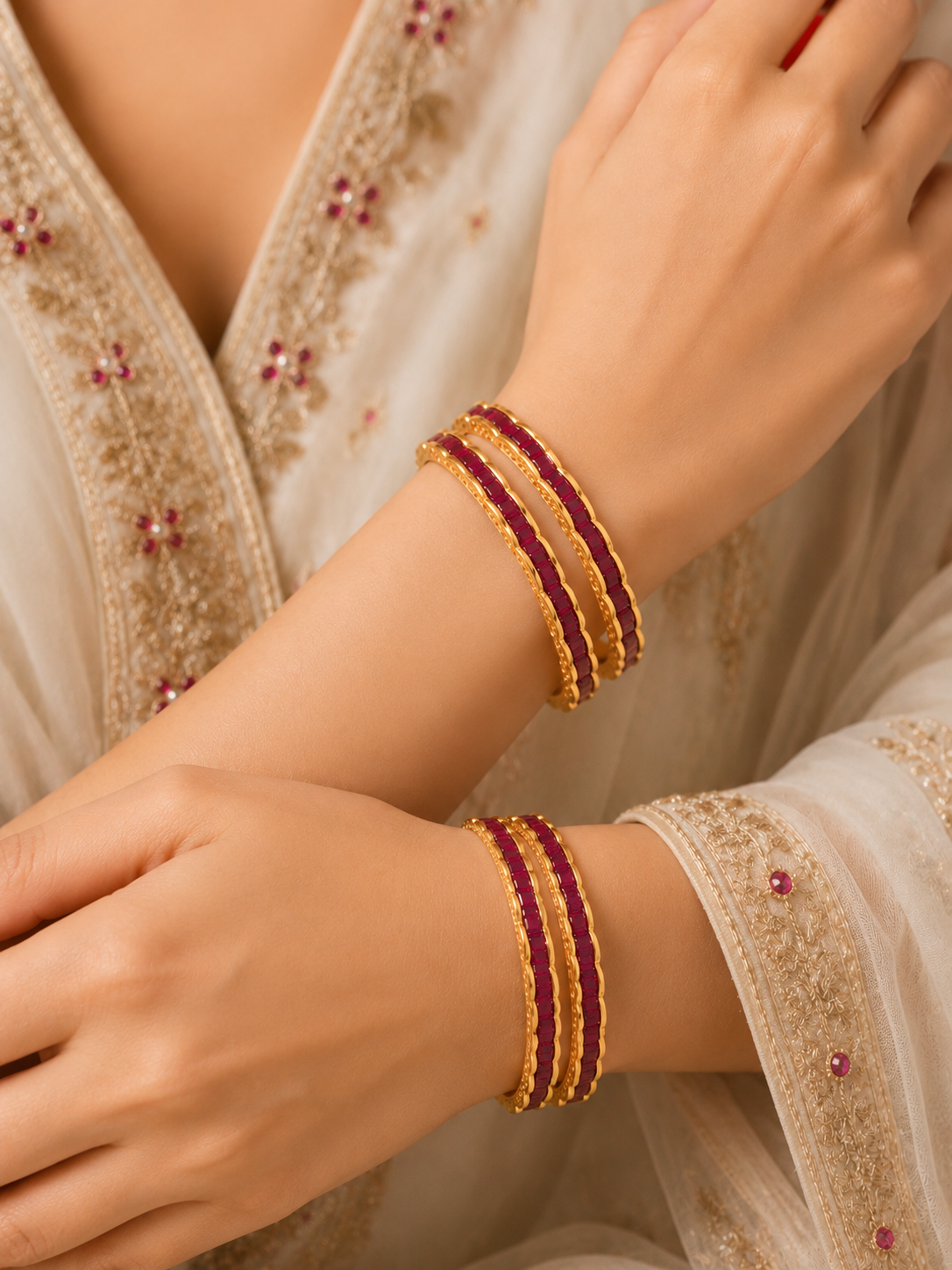 Ruby Royale Scallop Bangles – view 2 – Pabeena