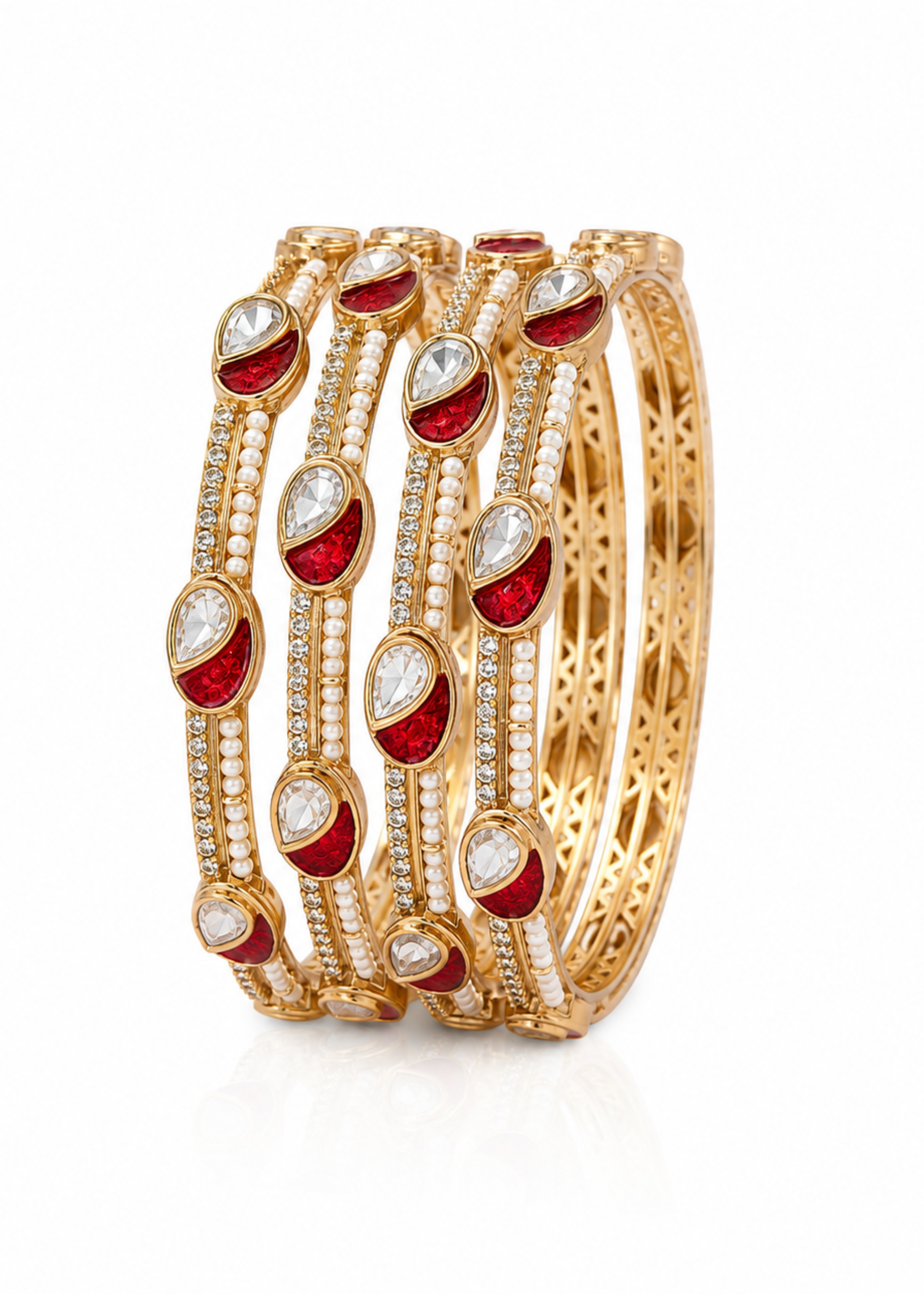 Rajwada Ruby Pearl Bangle Set - Pabeena