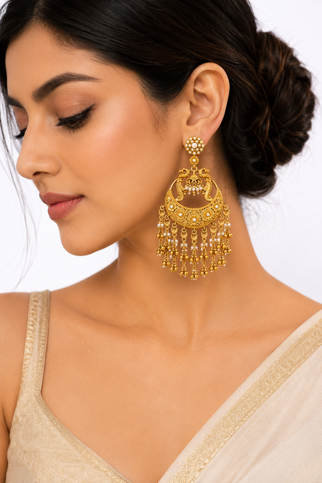 Aaranya Noor Pearl Chandbali Earrings - Pabeena